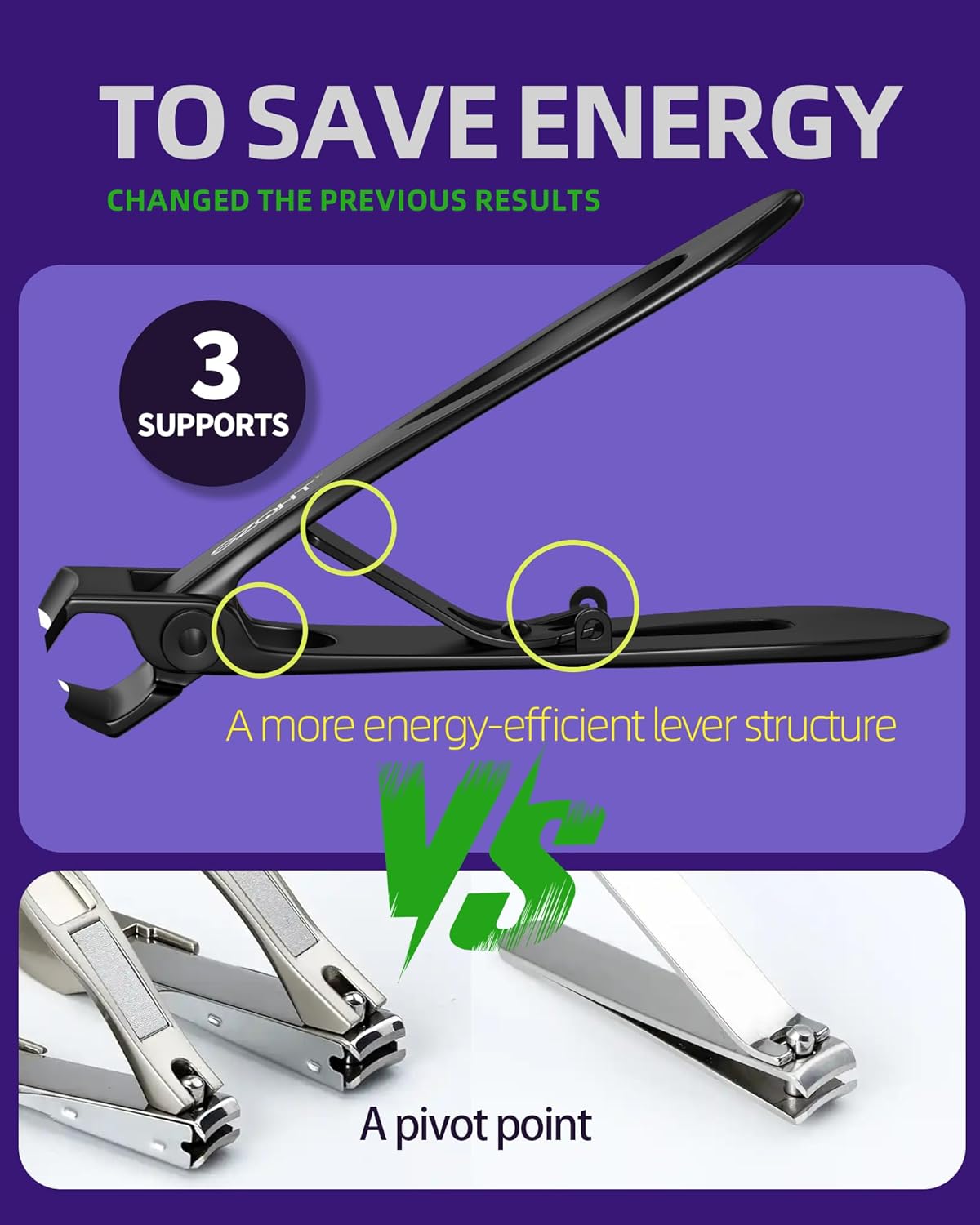Ultra Wide Jaw Nail Clippers Set - Heavy Duty Stainless Steel Toenail Clippers for Thick Nails | Ideal for Seniors & Adults (Black)