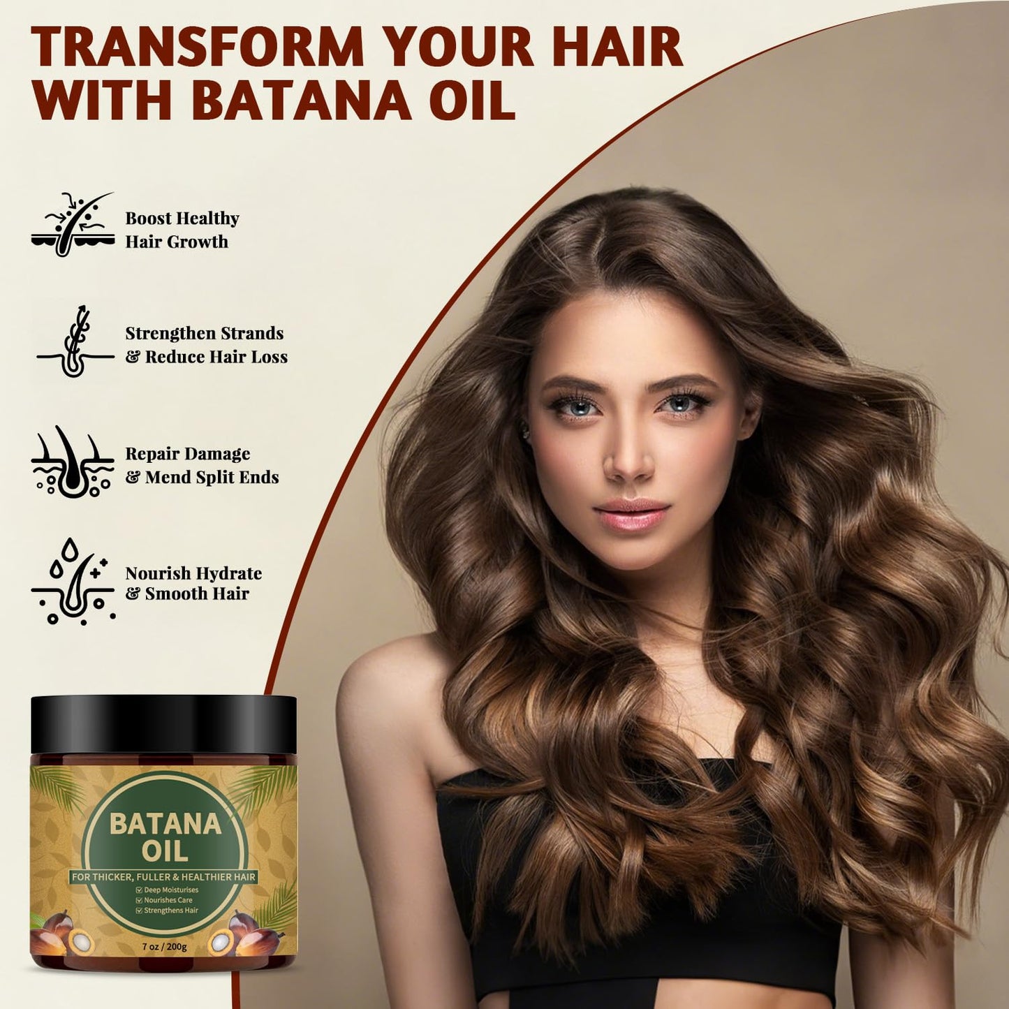 Batana Oil for Hair Growth– Vital Batana Paste for Thickness, Strength & Health, Natural & Pure with Jojoba Oil, Helps Prevent Hair Loss, Suitable for Men & Women 7 oz