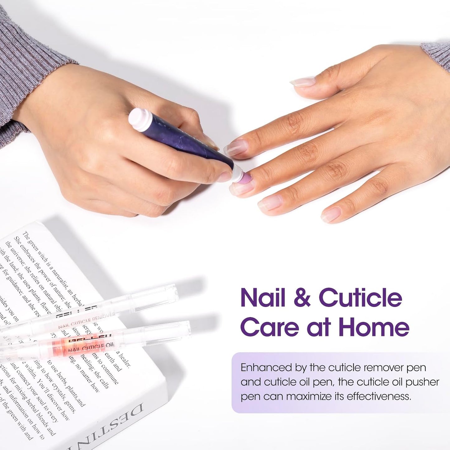 Gellen Cuticle Pusher Oil Pen Set - 3 Pcs Ceramic Cuticle Remover & Moisturizing Oil for Home & Salon Care