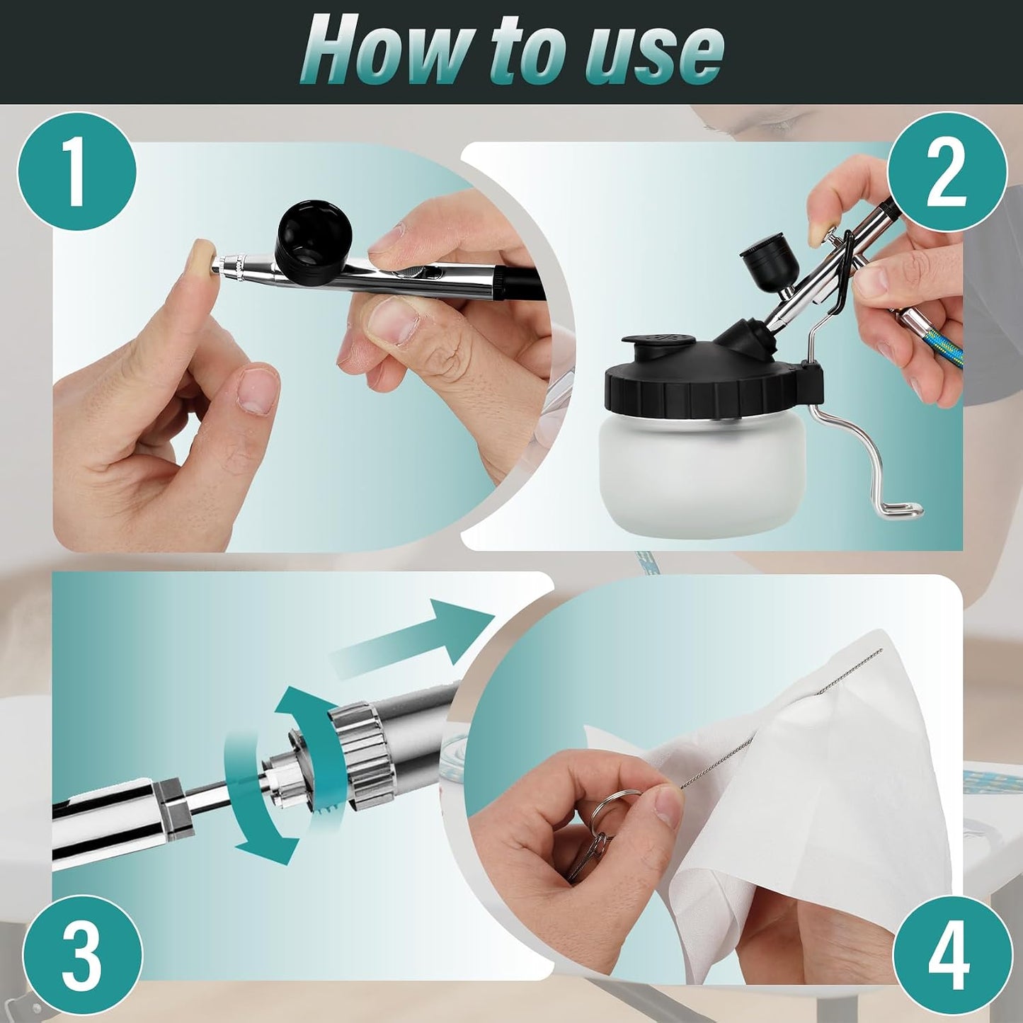 Airbrush Kit - Professional Air Compressor Set for Cake Decorating, Makeup & Model Painting | 3 Nozzles (0.2/0.3/0.5mm) & Cleaning Kit