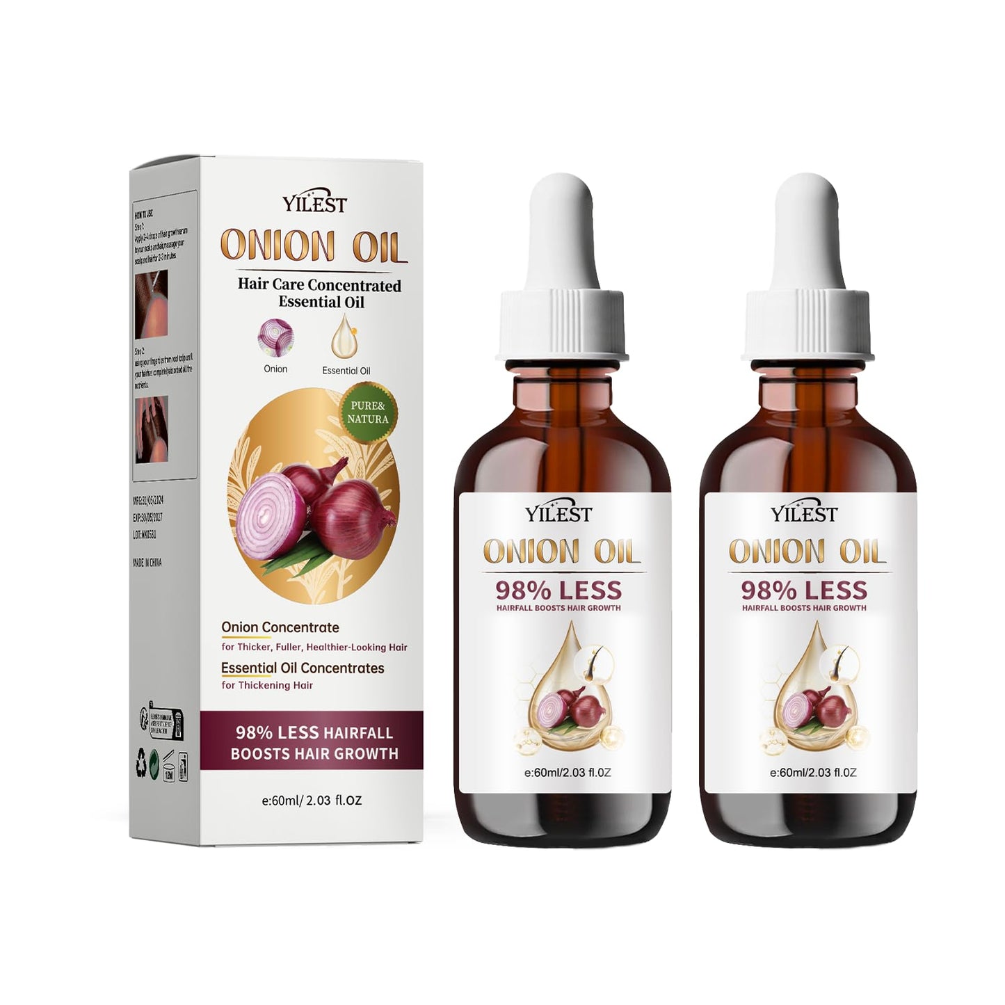 Onion & Rosemary Hair Growth Serum with Biotin & Arginine - Hydrating Scalp Treatment for Thicker Hair, 60ml