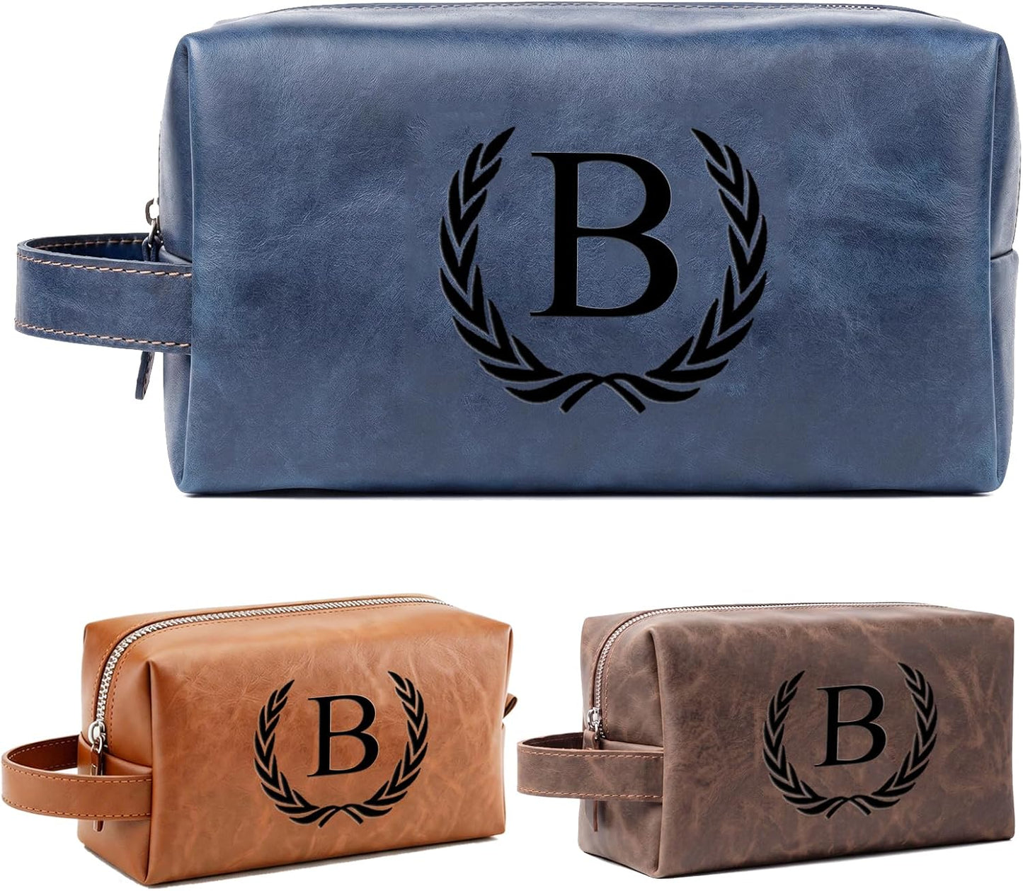 Personalized Leather Toiletry Bag for Men | Engraved Initial Waterproof Travel Bag - Dark Brown