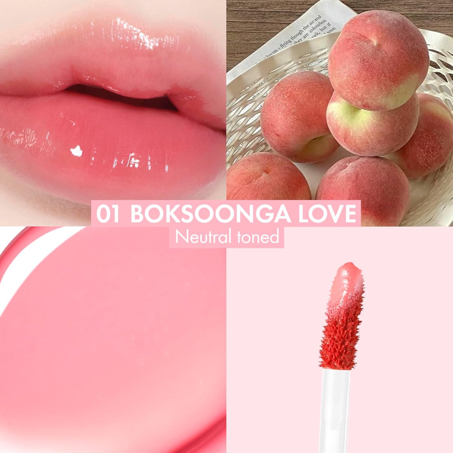 Bebe Tint Lip Stain by Amuse SEOUL | 24-Hour Long-Lasting, Glass-Like Plumping, Vegan Hydrating Gloss - 01 BOKSOONGA LOVE