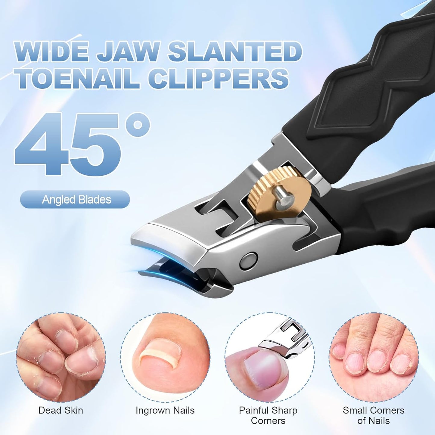 6-in-1 Toenail Clippers for Seniors - Heavy Duty Nail Cutter Set | 45° Angle for Ingrown Toenails, Arthritis Relief