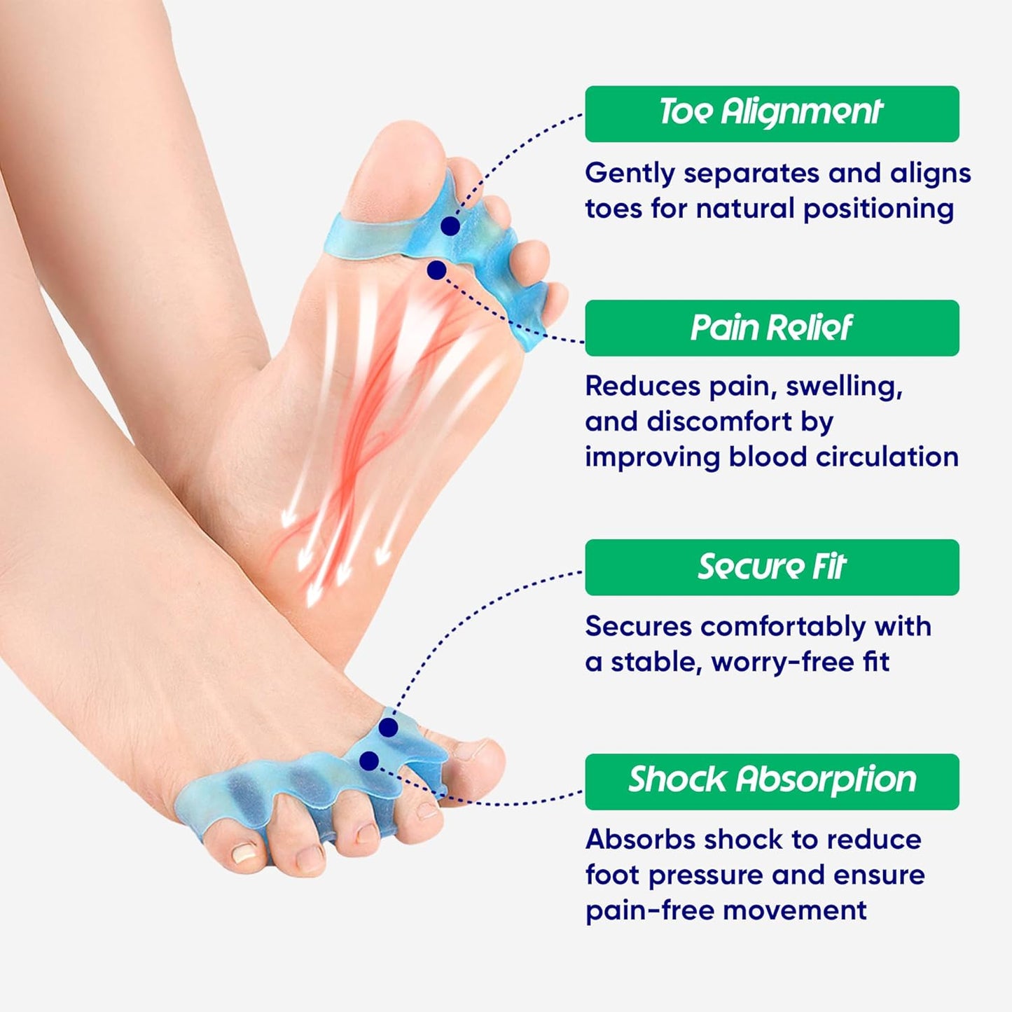 Toe Separators for Bunions | Gel Toe Spacers & Hammer Toe Straightener | Silicone Stretcher for Yoga (1 Pair, Blue)