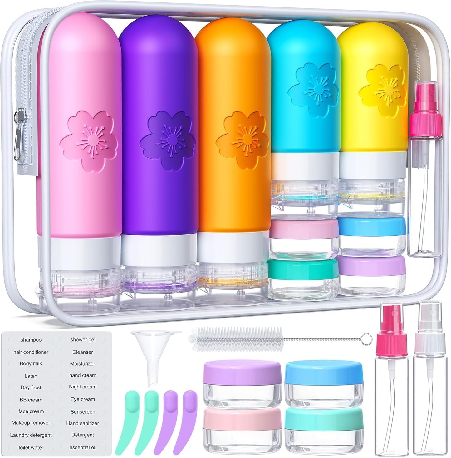 Travel Bottles for Toiletries - TSA Approved Silicone Containers | 20-Pack Leak Proof Refillable Travel Size Bottles