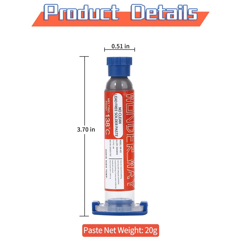 Wonderway Sn42/Bi58 T4 Lead Free Solder Paste No Clean, 138℃ Melting Point (20g)