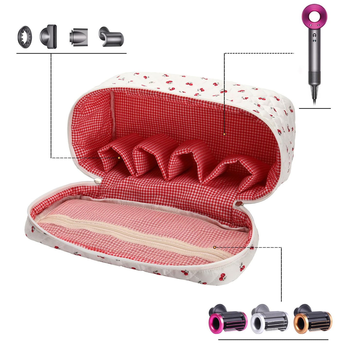 Saikaspotts Padded Travel Case Compatible with Dyson Airwrap Complete Styler and Attachments, Quilted Cotton Portable Storage Bag for Hair Dryer Shark Flexstyle Dyson Airwrap Brush Hair Accessories
