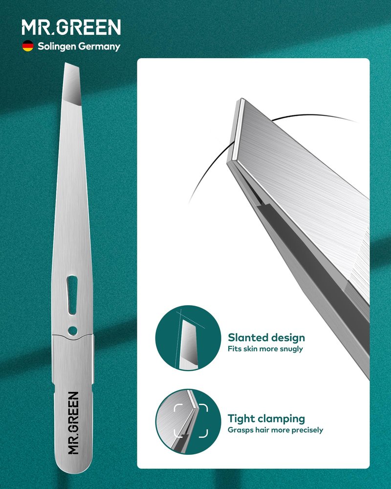 MR.GREEN Tweezers,Professional Precision Eyebrow Tweezers for Women and Men, Tweezers for Facial Hair Women, Stainless Steel Slanted Hair Removal Tweezers, Eyebrow Plucker, Ingrown hair tweezers