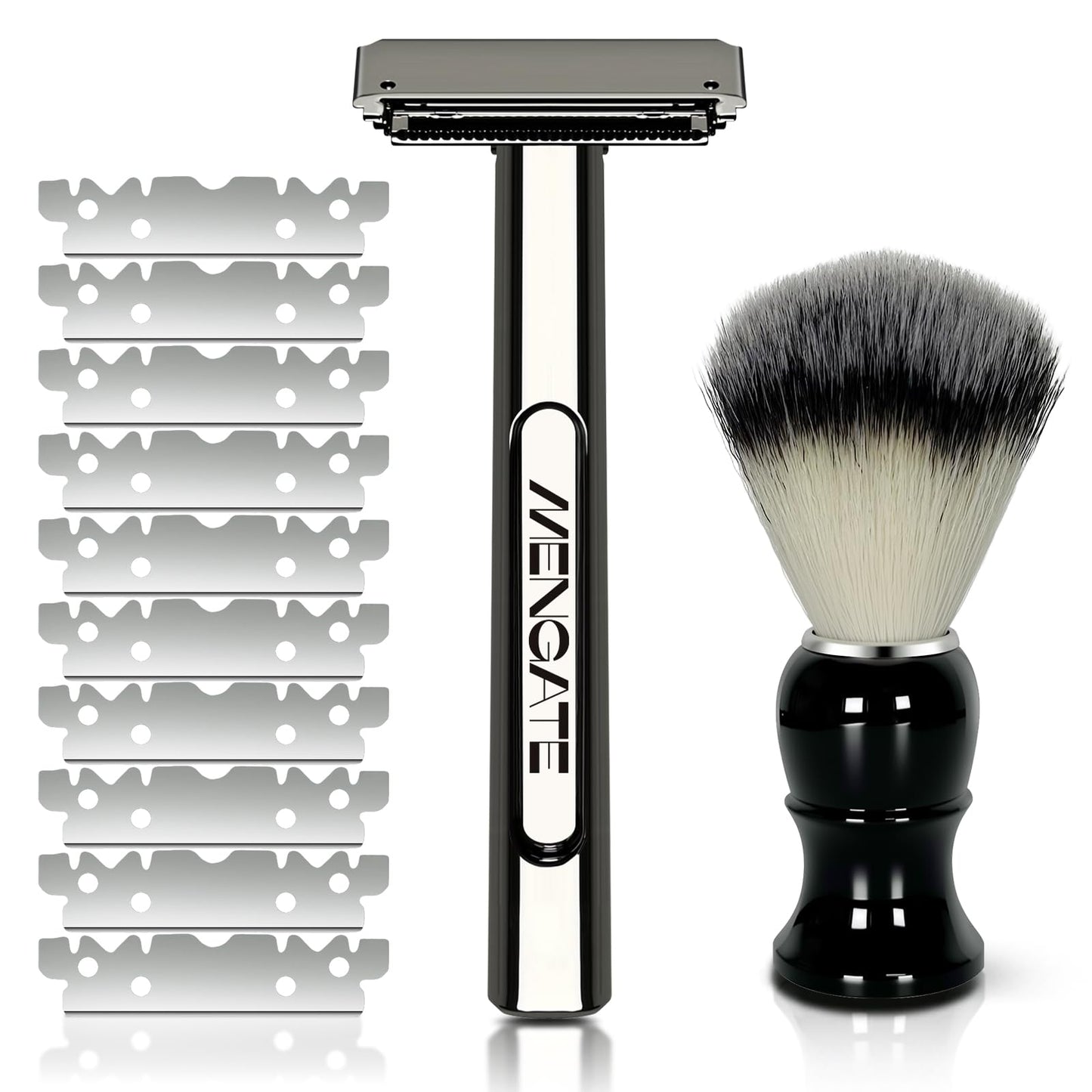 MenGate Adjustable 2-Blade Safety Razor Set with Magnetic Head for Men Women - with 10 Blades, Shave Brush - Precision Shaving, Reusable & Plastic-Free Shaver, for Beard, Head, Leg Shaving
