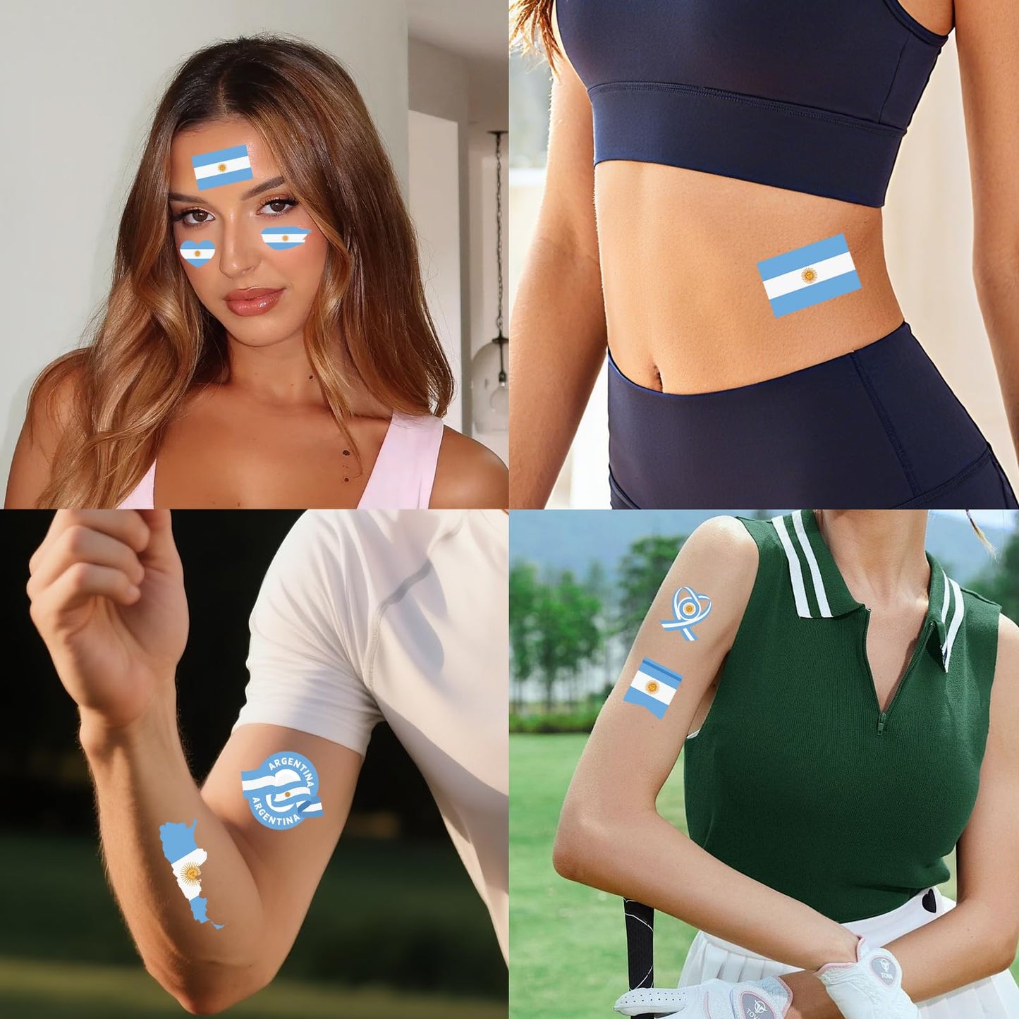 90 PCS Argentine Flag Temporary Tattoos for Adults Kids, 10 Sheets Argentina National Team Stickers, Waterproof Face Body Art for World Cup Soccer Events Fan Supplies