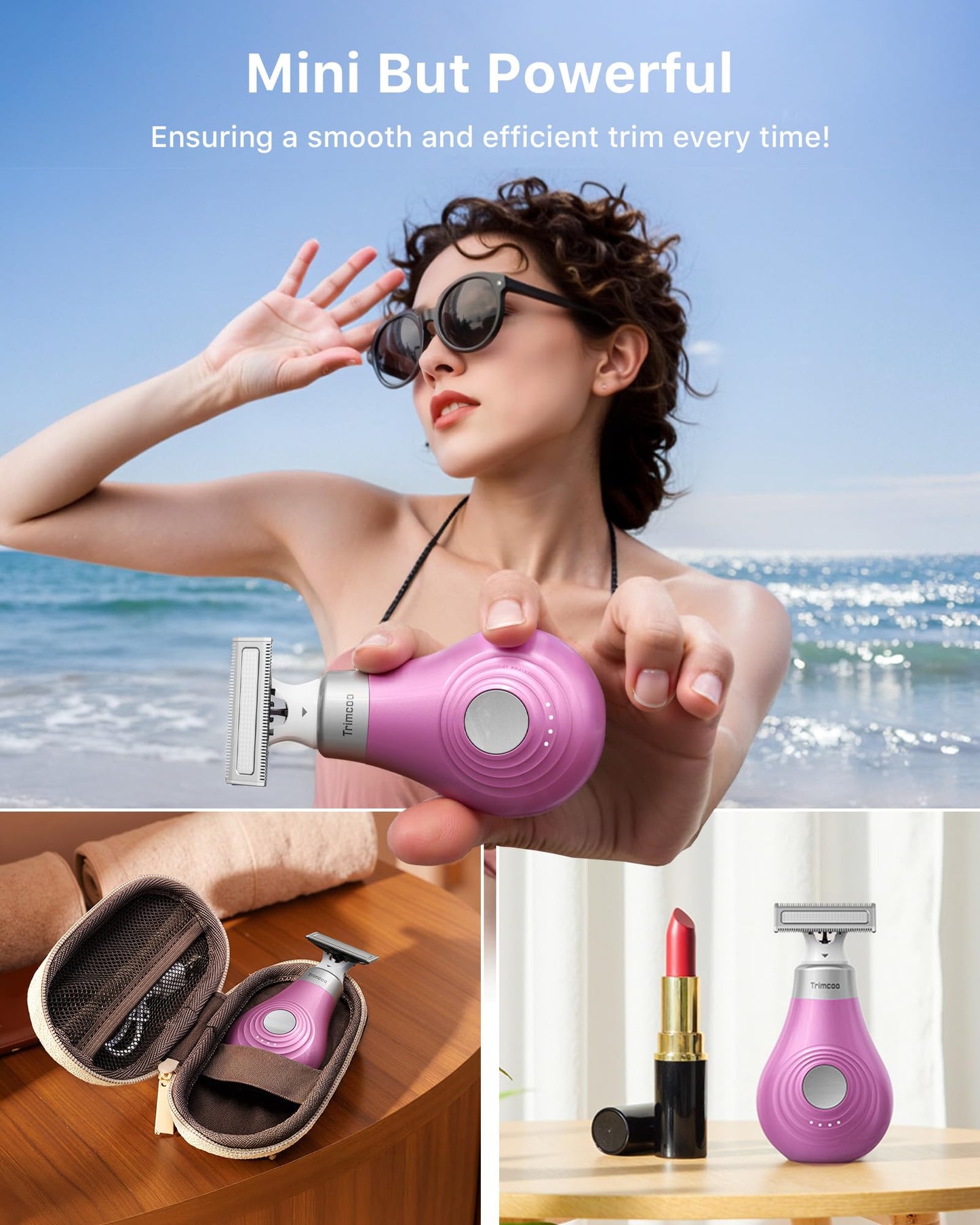 Trimcoo Mini Bikini Trimmer for Women - Intimate Pubic Hair Removal, Electric Body Groomer, Small Portable Wet/Dry Shaver, Magnetic Blade, USB-C Rechargeable with Travel Case, Easy to Clean (Pink)