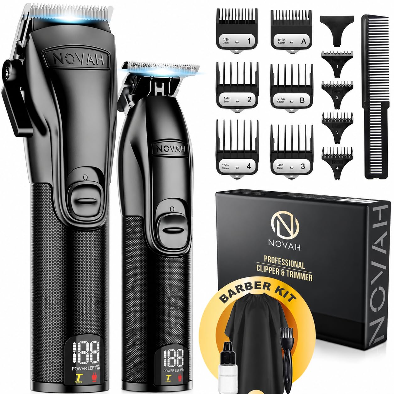 Novah® Professional Hair Clippers for Men, Professional Barber Clippers and Trimmer Set, Mens Cordless Hair Clipper for Barbers Haircut Kit Fade