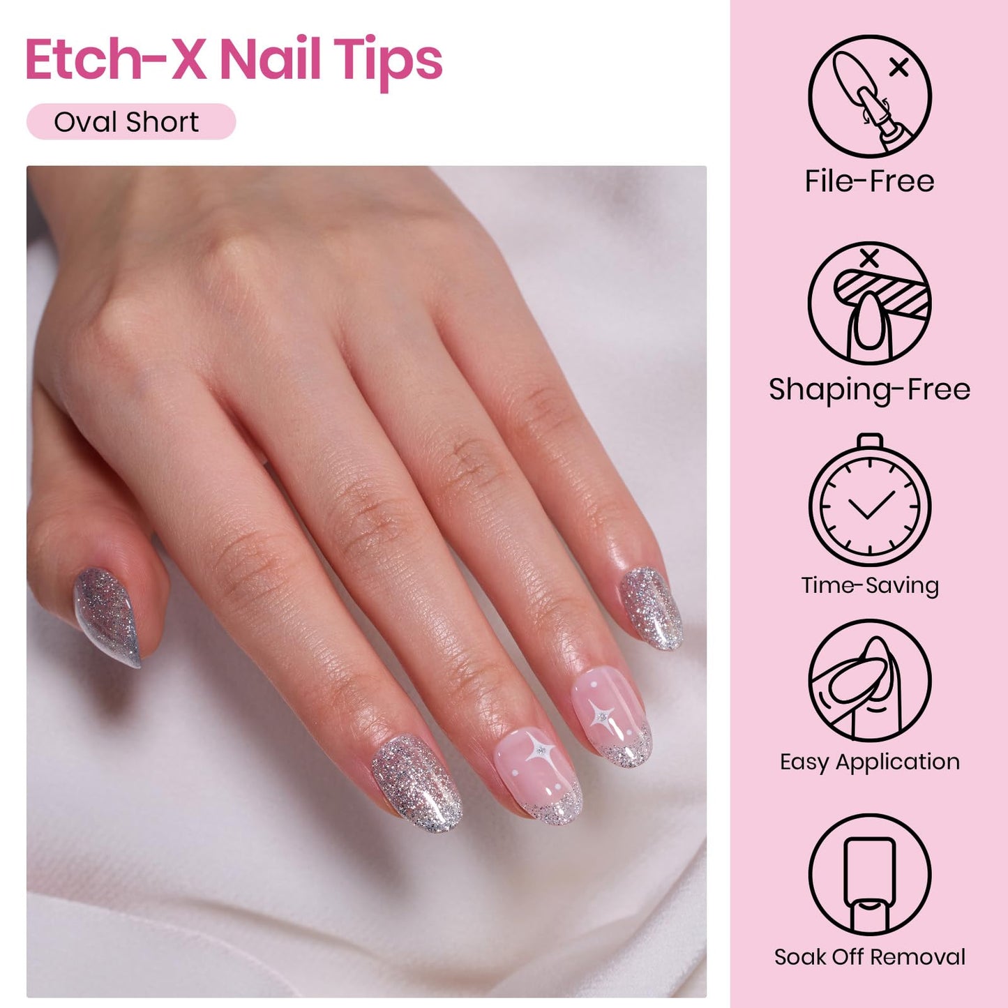 Beetles Gel Nail Tips Etch-X- Oval Short, 384pcs 12 Sizes, Pre-Etched Half Matte Full Cover Soft Gel Nail Tips, Press on False Nail Extension Acrylic Fake Nails, Easy DIY Salon Art