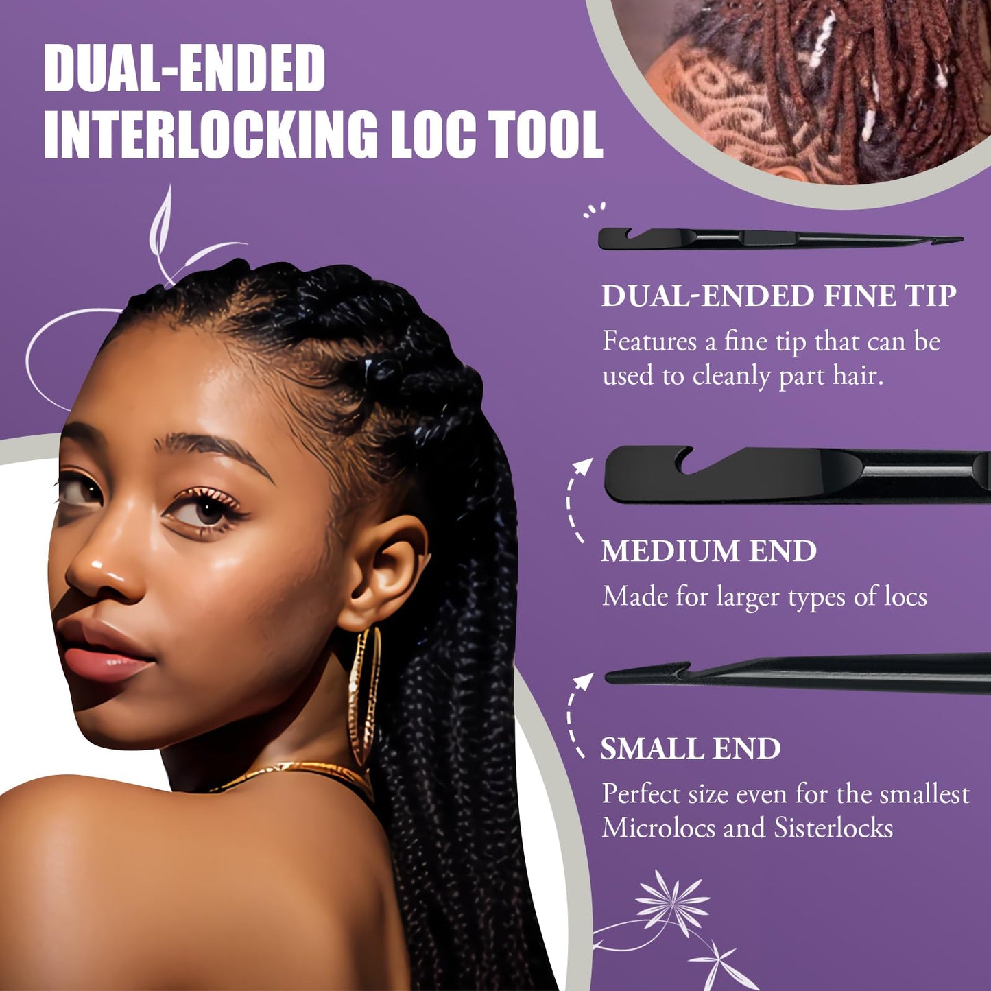 Dreadlock Retightening Tool, Interlocking Crochet Needle Set, Dual Ended Metal Needles for Locs and Sisterlocks (Black 1-Pack)
