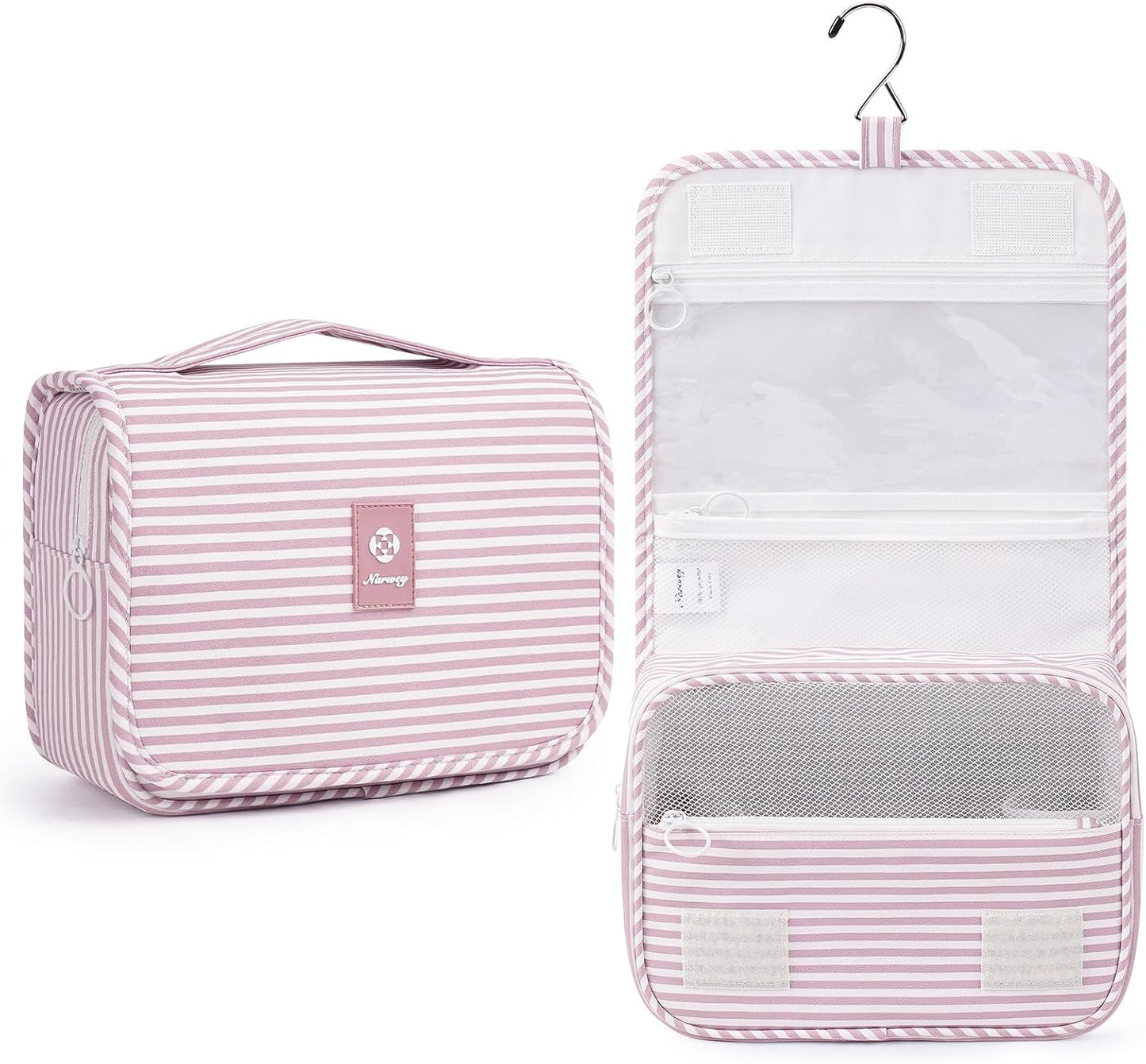 Narwey Small Hanging Travel Toiletry Bag - Checkered Makeup Organizer for Women | Grayish Blue Checkerboard