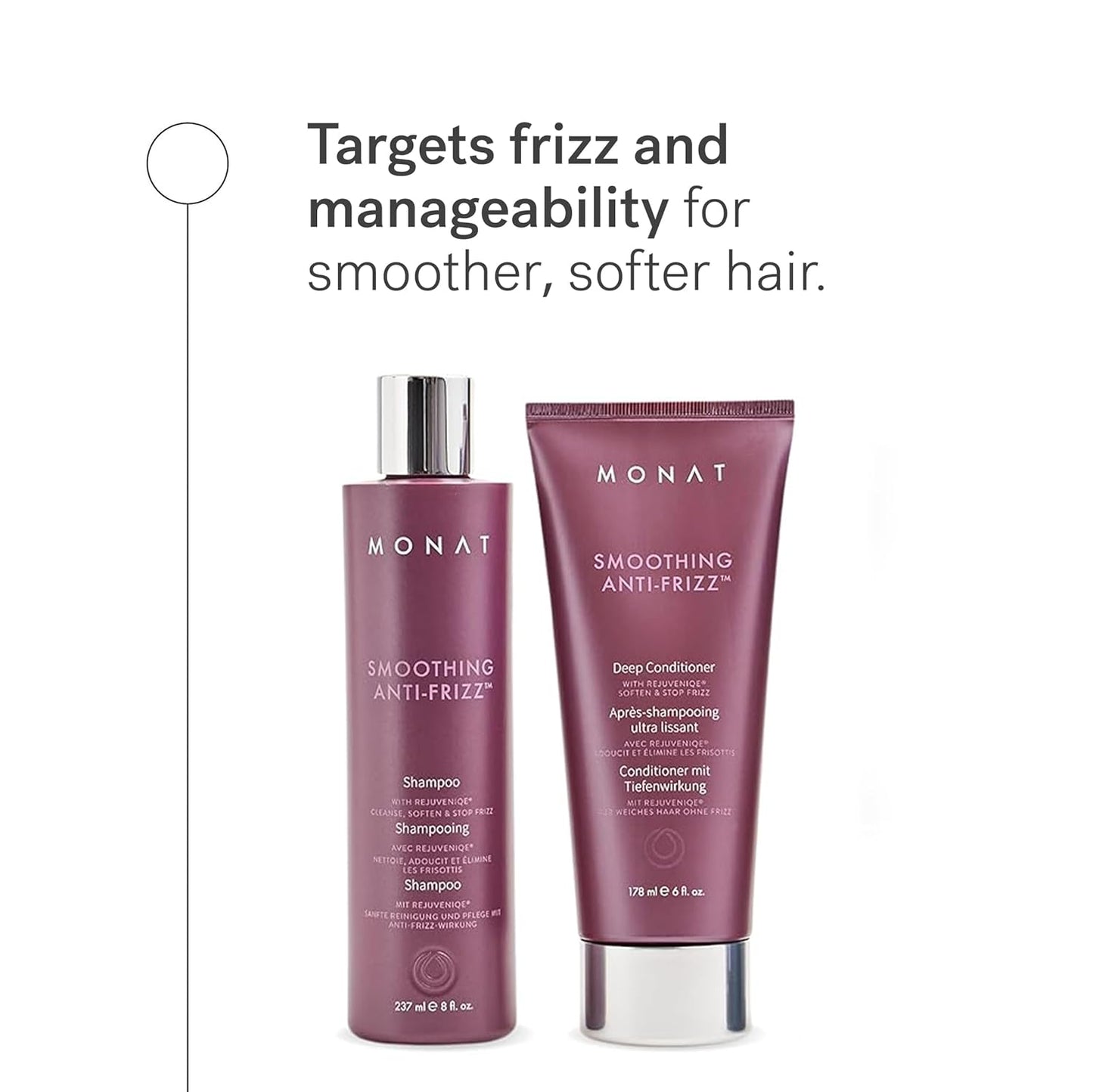 MONAT Smoothing Anti-Frizz Set - Natural Shampoo & Conditioner for Lightweight Frizz Control | Smooth, Shiny Hair