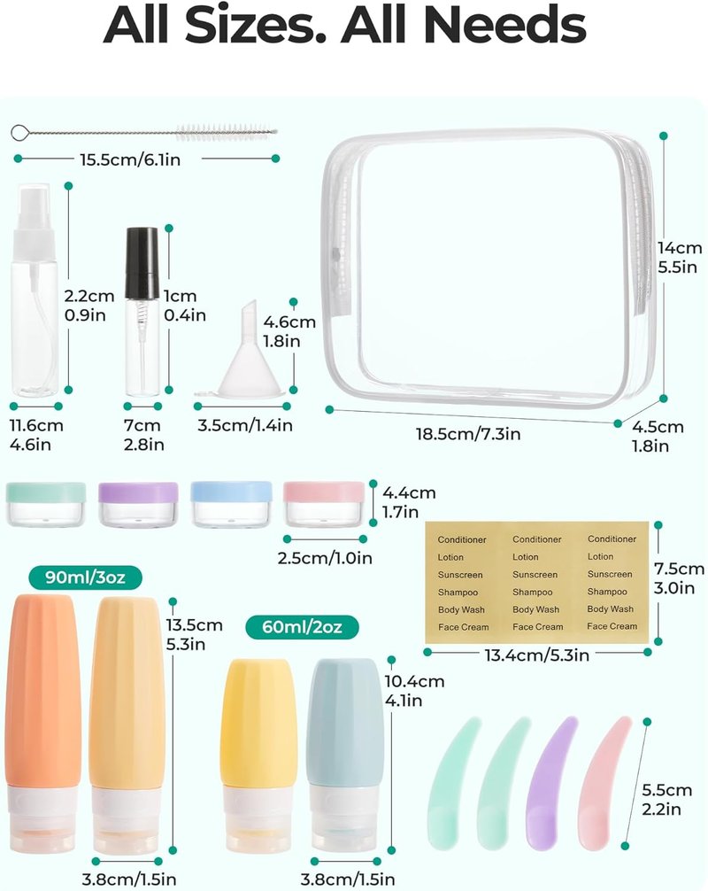 BAGSMART Travel Bottles - 18 Pack TSA Approved Leak-Proof Silicone Toiletry Containers | Purple