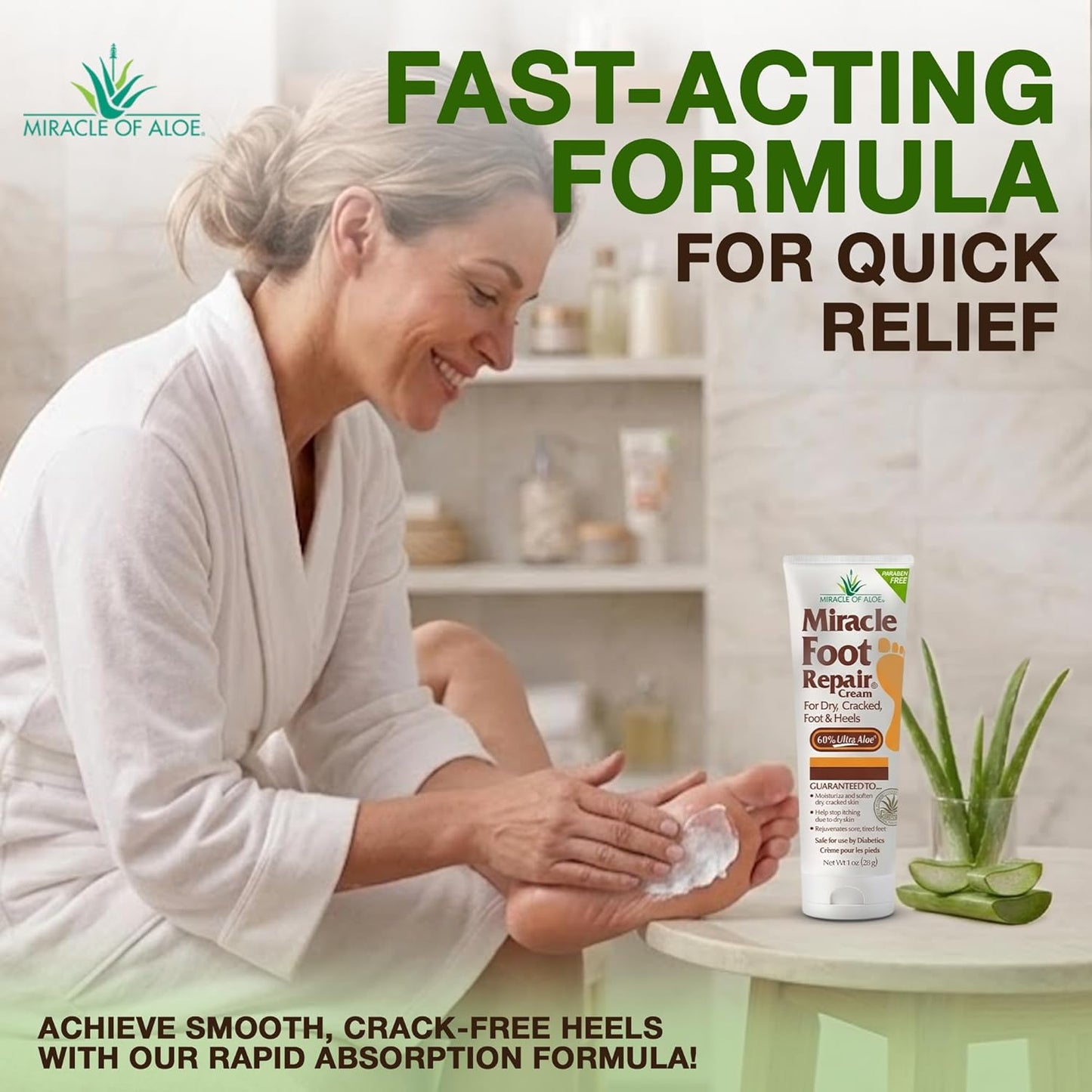 Miracle Foot Repair Cream - UltraAloe Moisturizing Formula for Dry, Cracked Heels | 1 oz, 3 Pack
