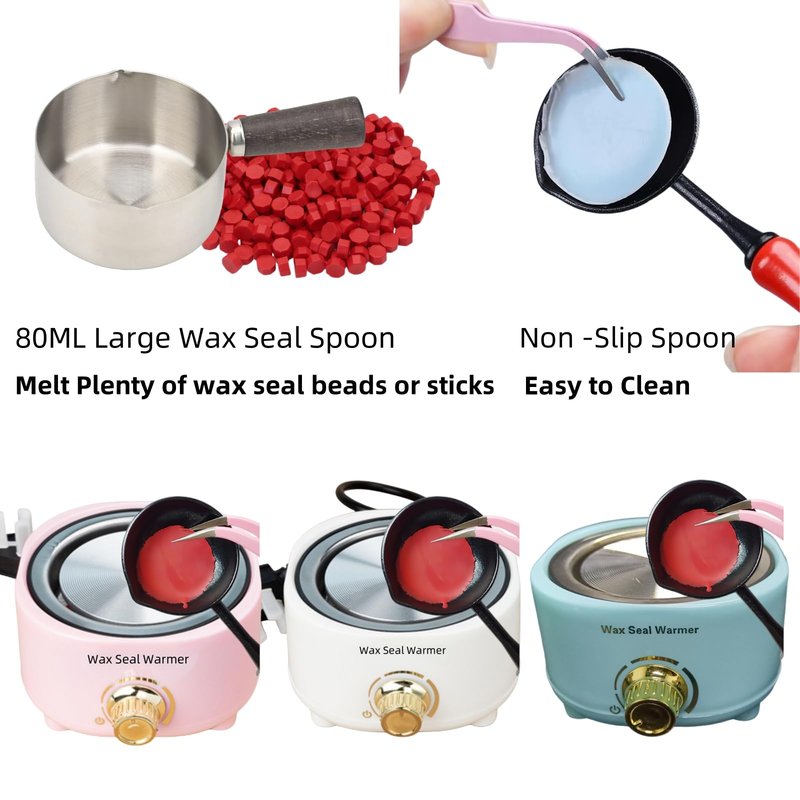 Wax Seal Warmer Electric, White Sealing Wax Furnace Kit Includes 1Pcs 80ml Large Spoon and 1Pcs Non-Slip Spoon Sealings Stamp Melting Warmer Great Tool for Melt Waxs Seals Sticks Beads (White)