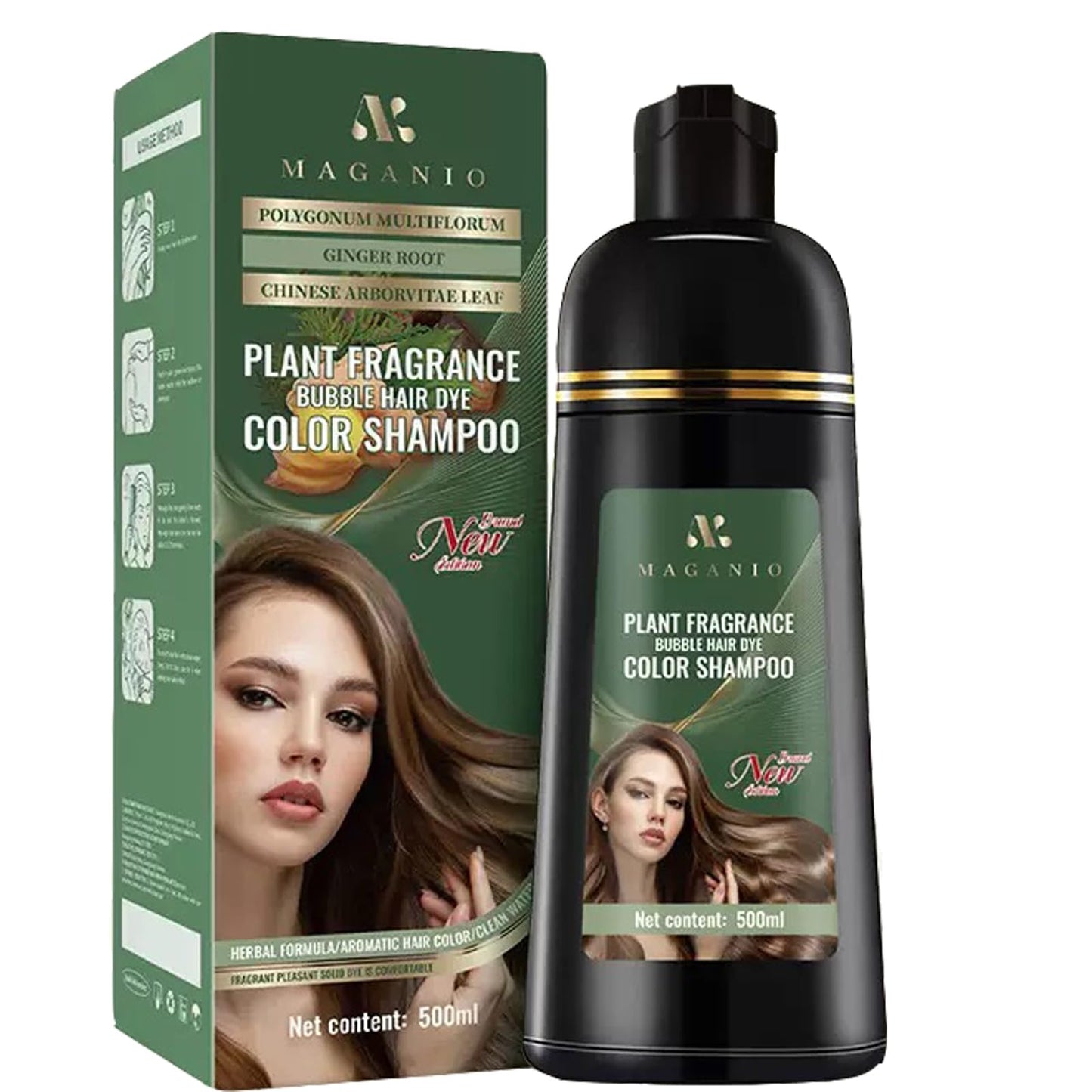 Chestnut Brown Hair Dye Shampoo, Hair Color Shampoo 3 in 1 for Women Men Gray Hair Coverage with Herbal Ingredients