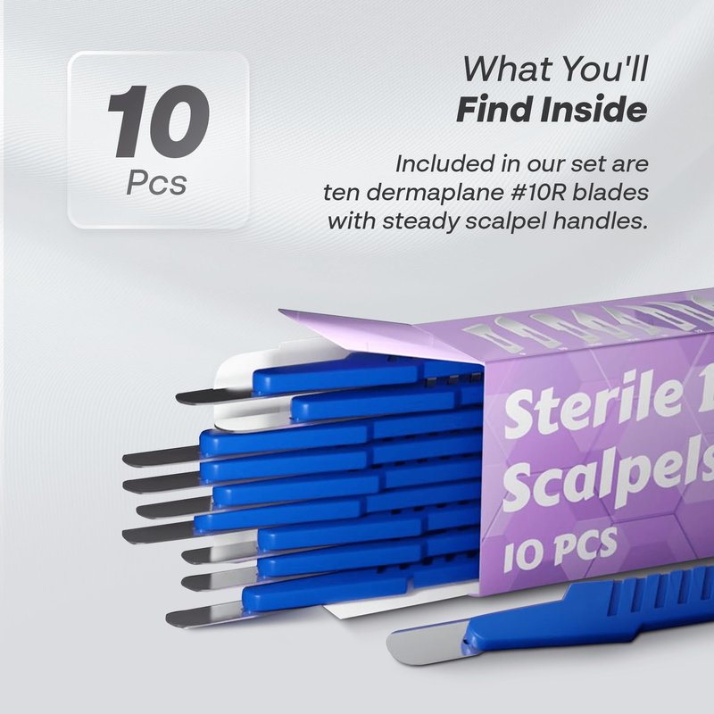MyMed Disposable 10r Blades Dermaplaning Scalpels - Pack of 10 Dermaplane Razors for Women Face, Scalpel Blades, Sterile