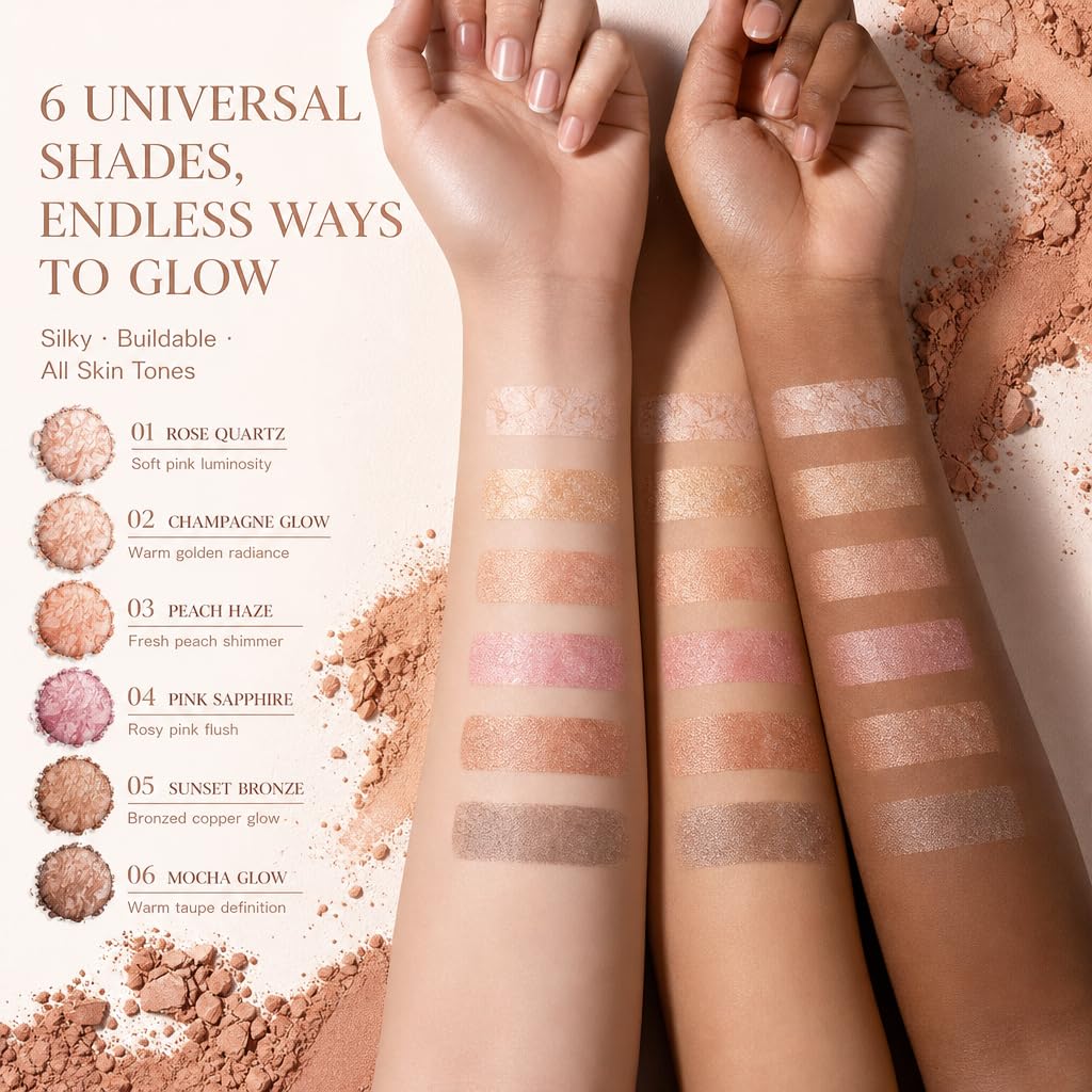 Baked Makeup Palette - All-in-One Eyeshadow, Blush & Highlighter | 6 Neutral Warm Tones, Travel-Friendly Compact