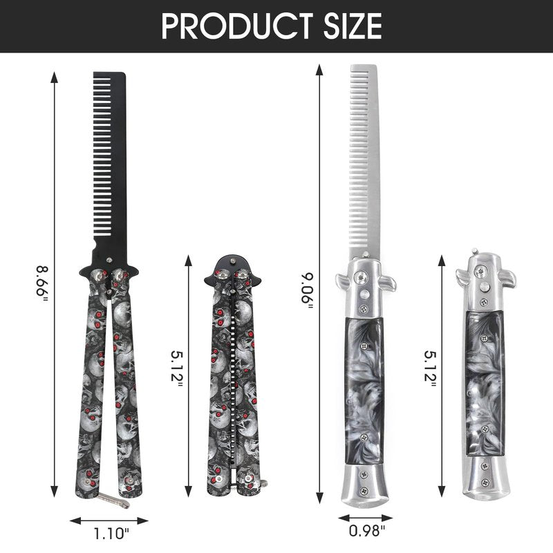 Automatic Switch Folding Practice Combs, Stainless Steel Butterfly Comb, Outdoor Training Pocket Combs, Hair Brush for Beard, Mustache