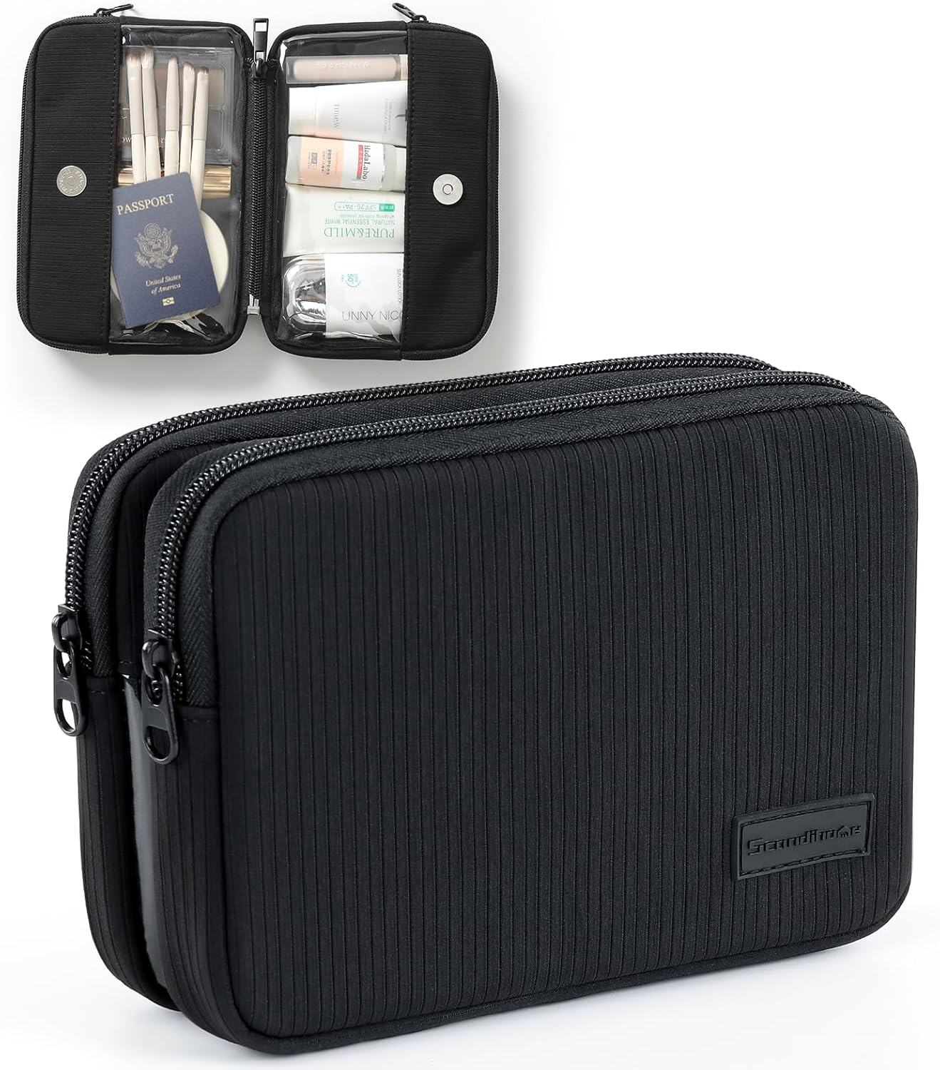Preppy Makeup Bag - Rectangle Double Detachable Cosmetic Organizer | Clear Travel Pouch for Beauty & Tech Essentials
