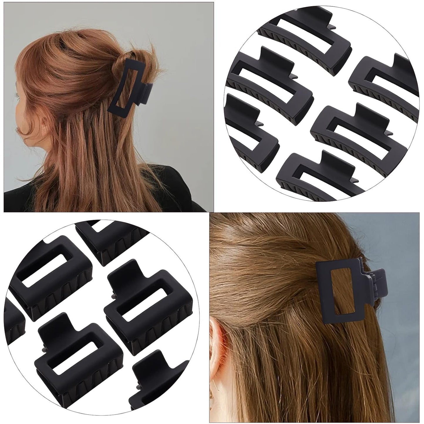 Black Square Claw Clips - 12 Pack Non-Slip Matte Hair Clips for Women | Strong Hold for Thick & Thin Hair