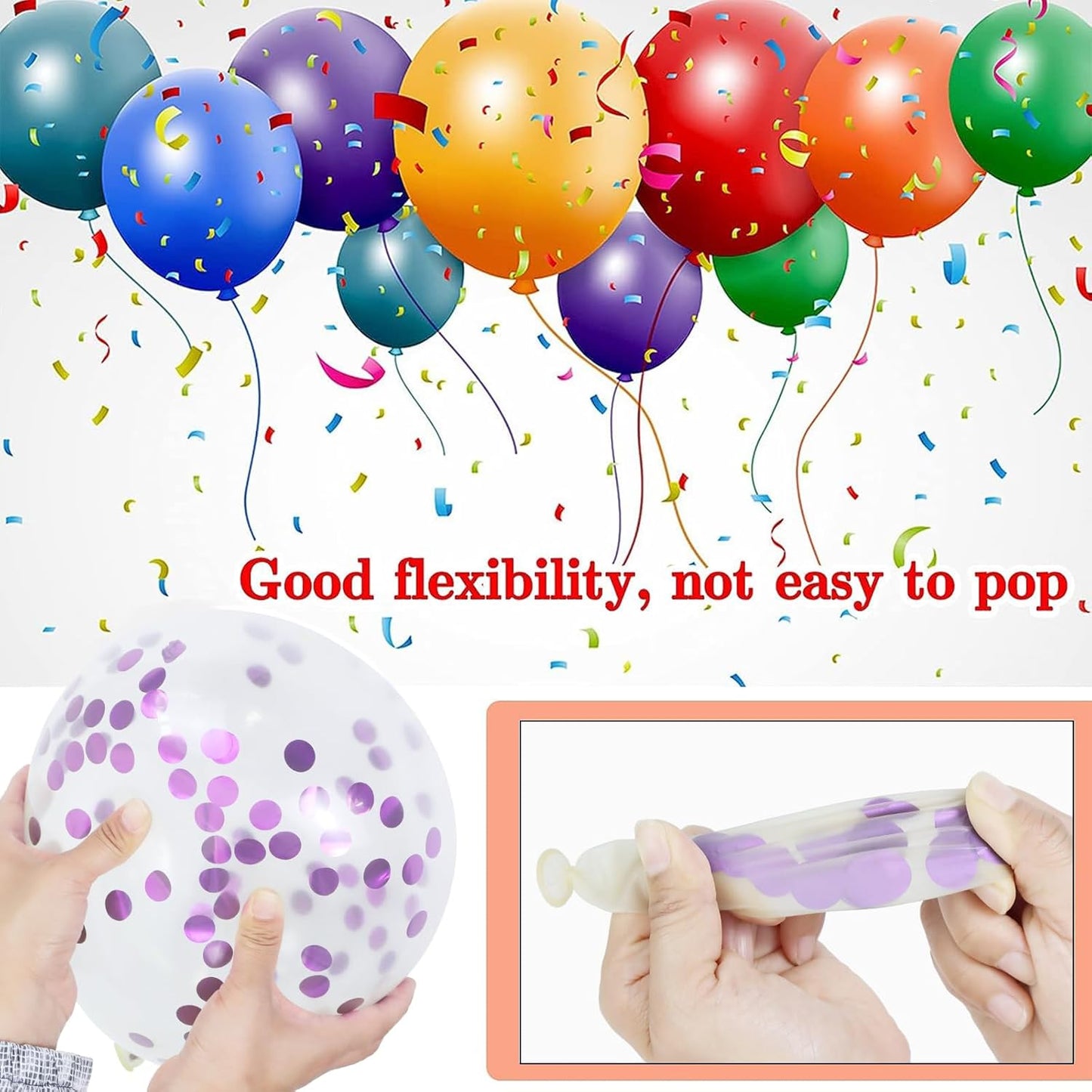 68Pcs Pink & Purple Balloons - 12 Inch Metallic Latex Balloons with Confetti & Ribbons | Perfect for Weddings, Birthdays & Baby Showers