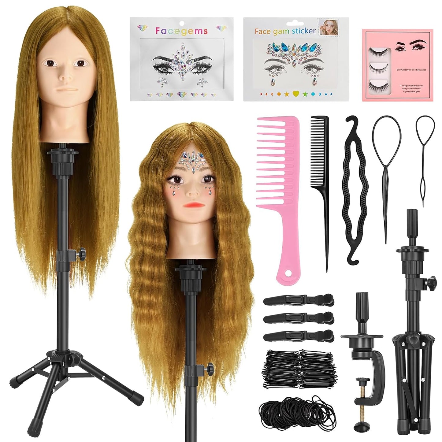 Human Hair Mannequin Head - 20"-22" Cosmetology Doll with 30" Tripod Stand for Hair Styling Practice