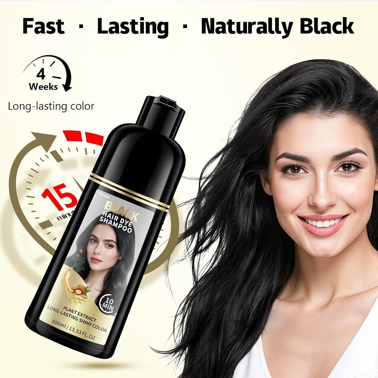 Black Hair Dye Shampoo - 100% Gray Coverage in 10-15 Mins | Herbal Extracts & Ammonia-Free Formula