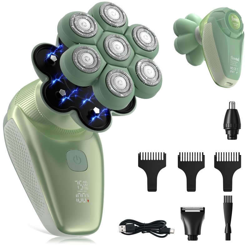 3-in-1 Groomer Shaver for Men, Bald Head Shaver & Beard Trimmer, Men’s Electric Shavers Wet/Dry IPX7 Waterproof, 120-Min USB Rechargeable Razor for Face & Body, Ideal Grooming Gift Set for Men