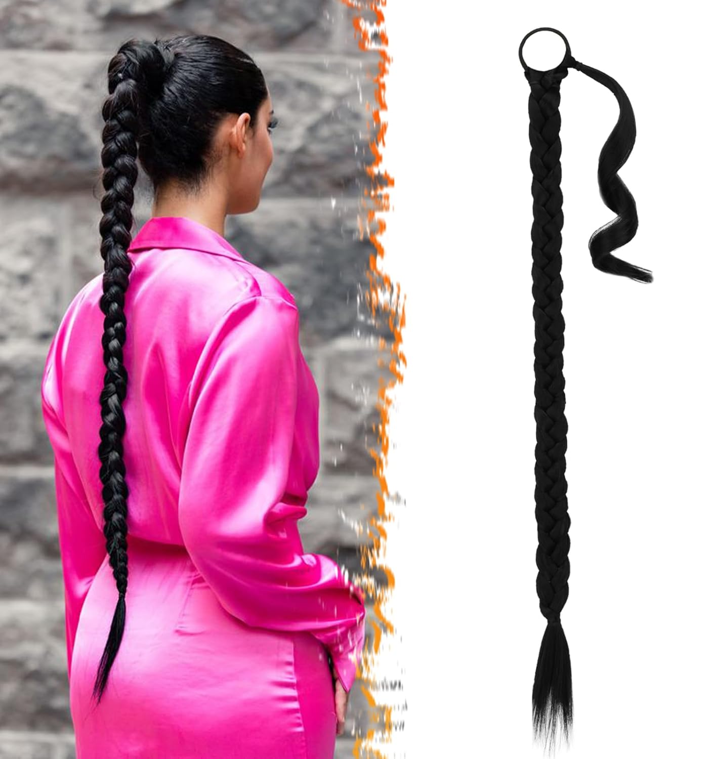 30 Inch Long Braided Ponytail Extension - Copper Red Wrap Around Hairpiece | Synthetic Hair for Women