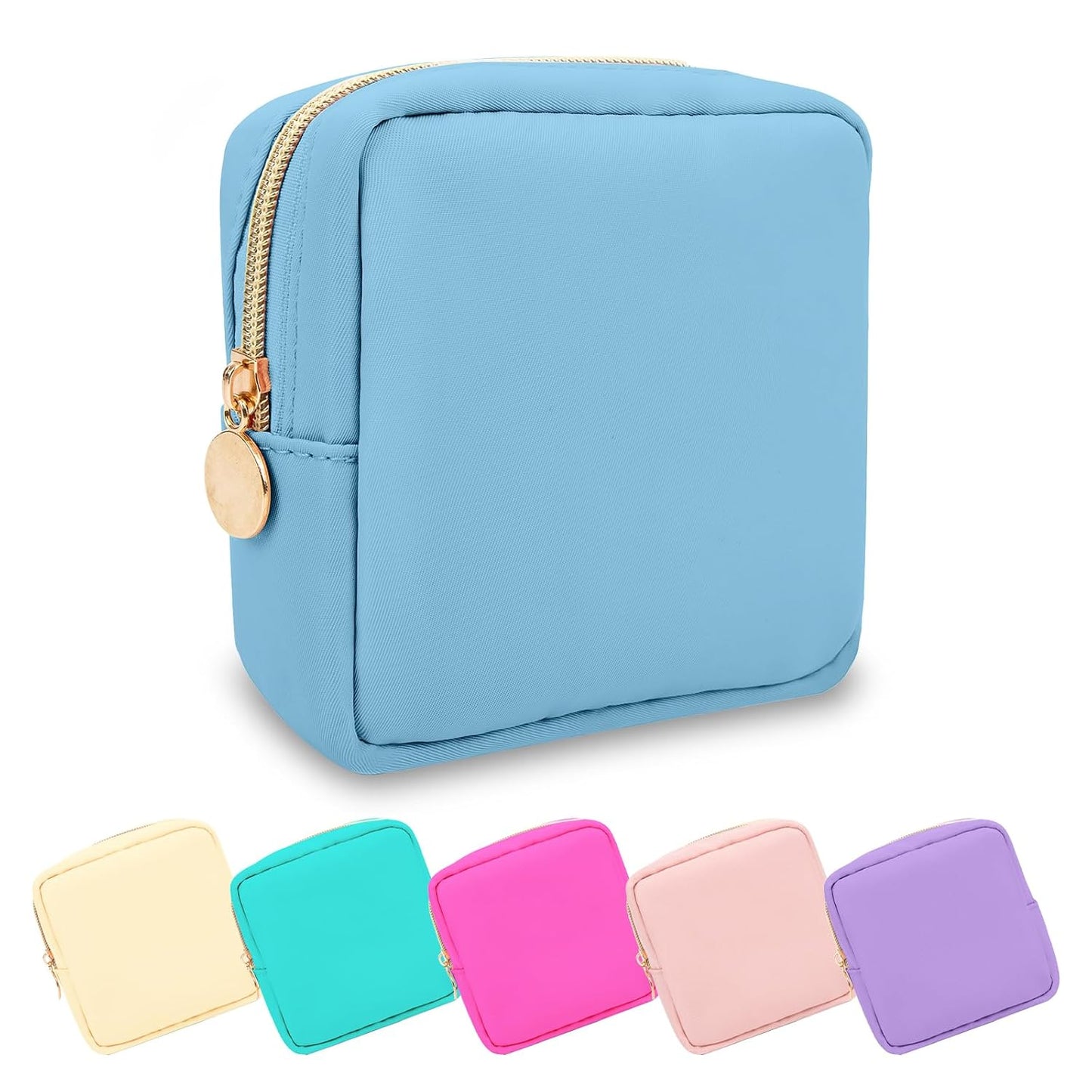 Waterproof Mini Floral Makeup Bag - Nylon Travel Pouch for Women | Cute Zipper Toiletry Organizer (Mini White-Flowers)