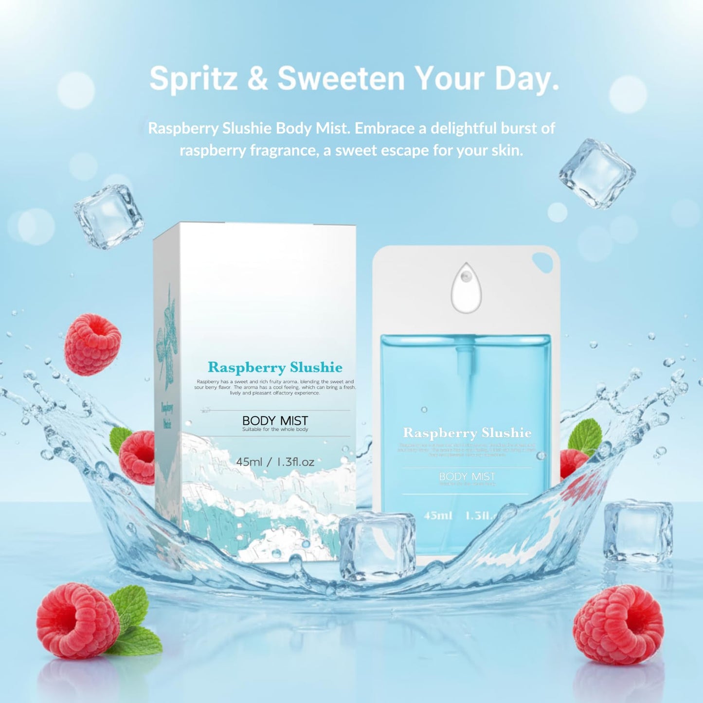 Body & Hair Mist for Women – Natural Raspberry - Scent Spray for Full Body - Lightweight & Hydrating 1.5 fl oz/45ml, Travel Size Set