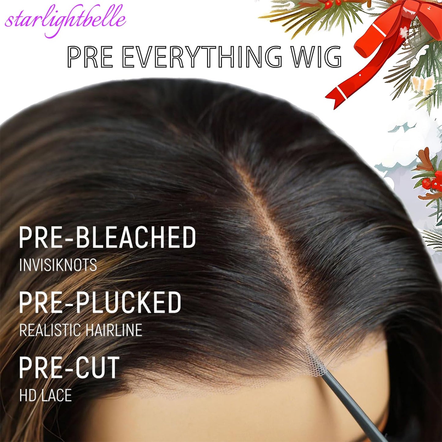 StarlightBelle 30 Inch Wear and Go Glueless Wigs Body Wave Lace Front Wig For Women Pre Cut Highlight Ombre 1B/30 Blended Hair Lace Wigs 220% Density