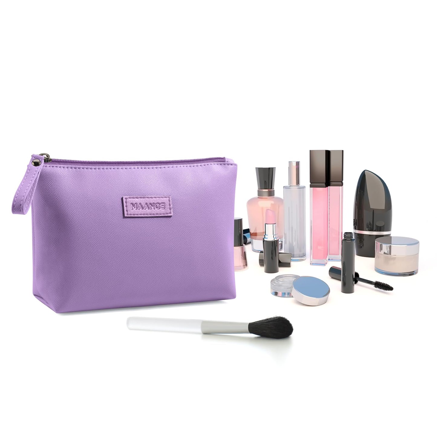 MAANGE Cosmetic Bags for Women Small Makeup Bag for Purse Pu Leather Makeup Pouch Travel Makeup Bag with Zipper Make Up Bag for Travelling (Purple)