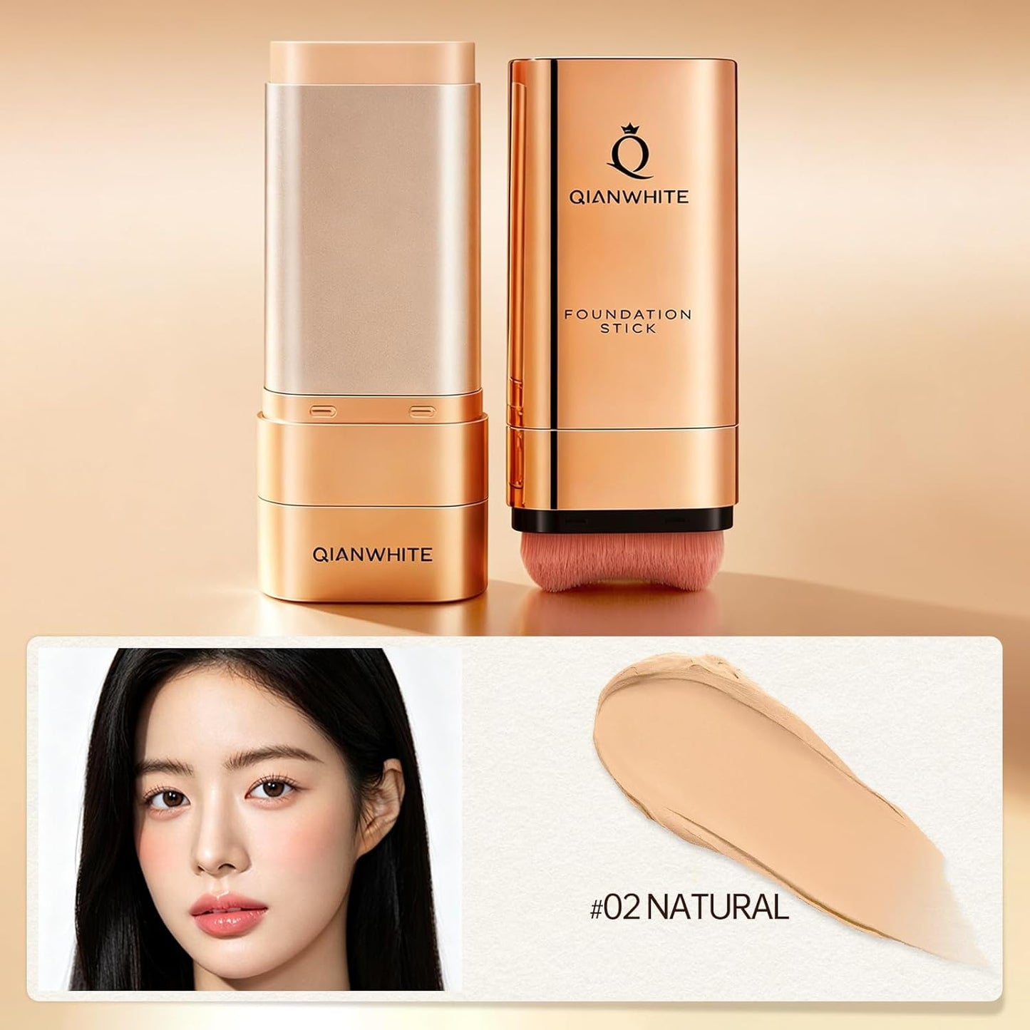 Korean Foundation Stick for Mature Skin - Buildable Light to Medium Coverage, Dual-Ended with Brush | Natural Dewy Finish
