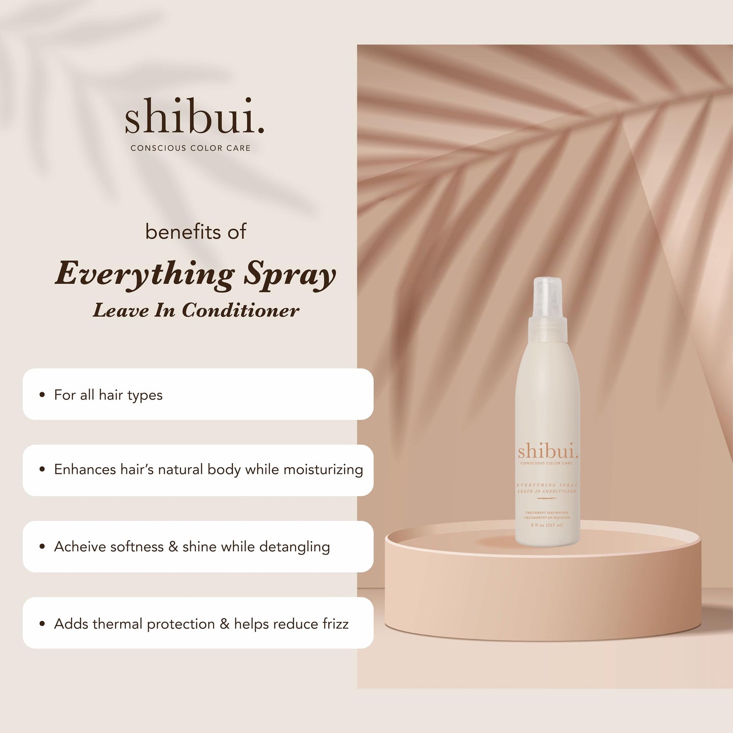 Shibui Everything Spray, Color Protecting Leave-in Treatment, Detangles & Fights Frizz, for Fine to Medium Hair, Vegan & Sulfate-Free, 8 Fl Oz