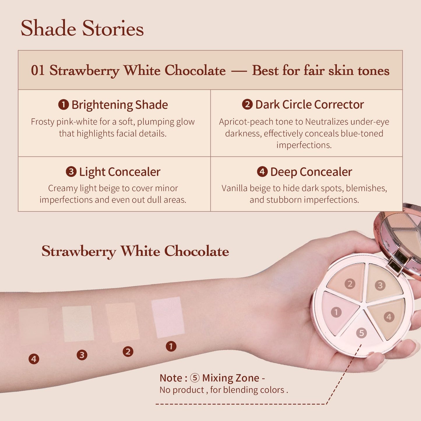 Flower Knows The Sweetie Bear 4-Color Concealer Palette,Highlihter Correct Contour Face Maekup,Blendable,High-Coverage & Crease-proof,Buildable All-Day Wear Compact,0.23 Oz(01 Strawberry Chocolate)