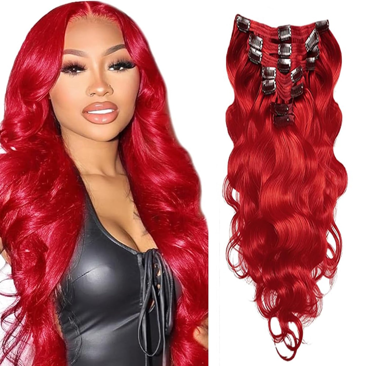 Red Clip in Hair Extensions Real Human Hair, 30 Inch 120g/7Pcs,Full Shine Remy Human Hair,Wine Red Long Wave Clip ins Brazilian Virgin Human Hair Extensions