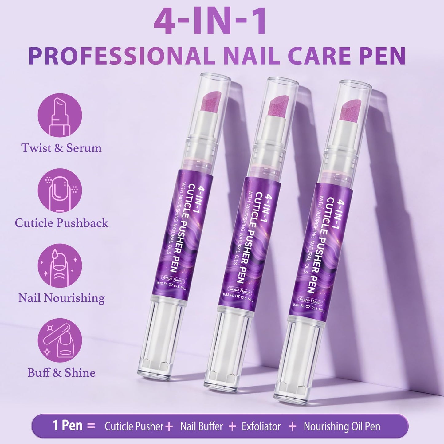bnHUlMXw 4-in-1 Cuticle Pusher & Oil Pen with Natural Oils, Cuticle Remover, Gentle Exfoliating Treatment, Moisturize, Strengthen & Brighten Nails, Complete Cuticle Care Tool (1)
