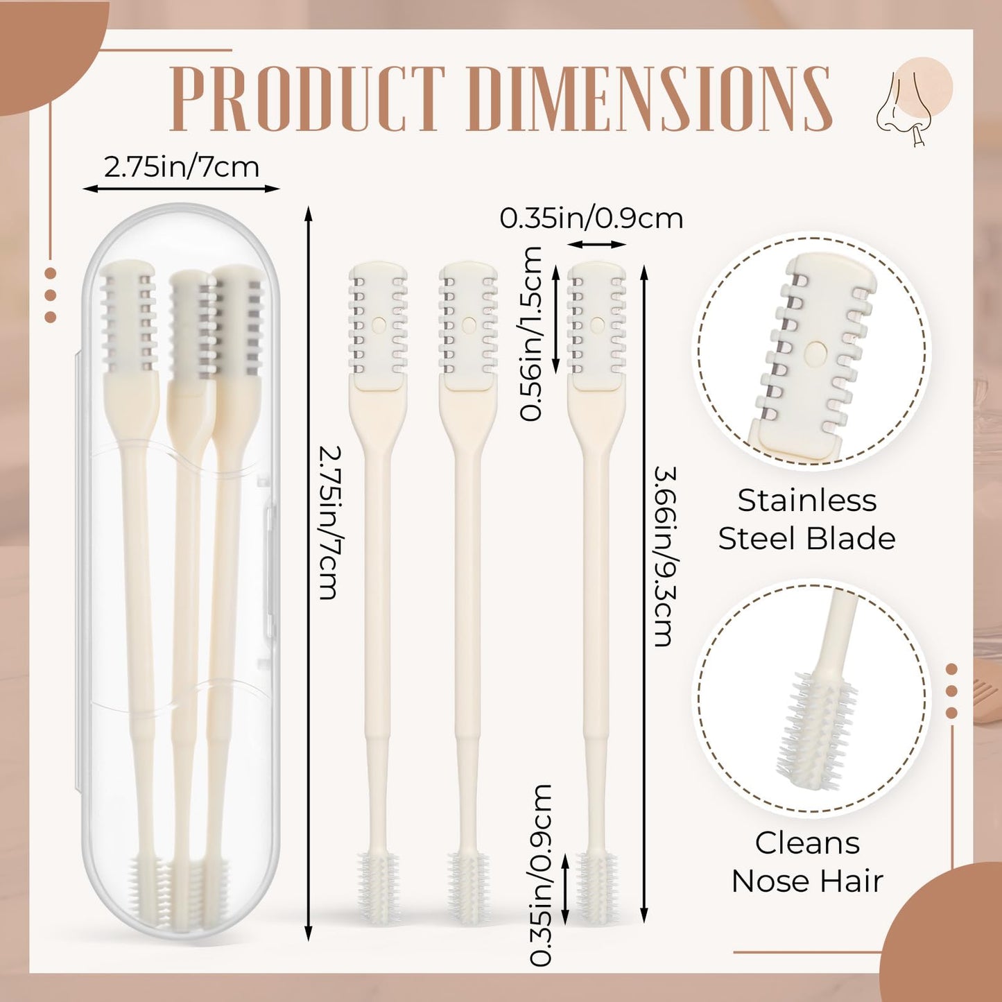 Lanties 15 Pcs 2-in-1 Nasal Hair Cutter Travel Double Sided Nose Hair Trimmer for Women Men Portable 360 Rotating Manual Nose Nasal Knife Soft Cleaning Brush with 5 Box Travel Package Yellow
