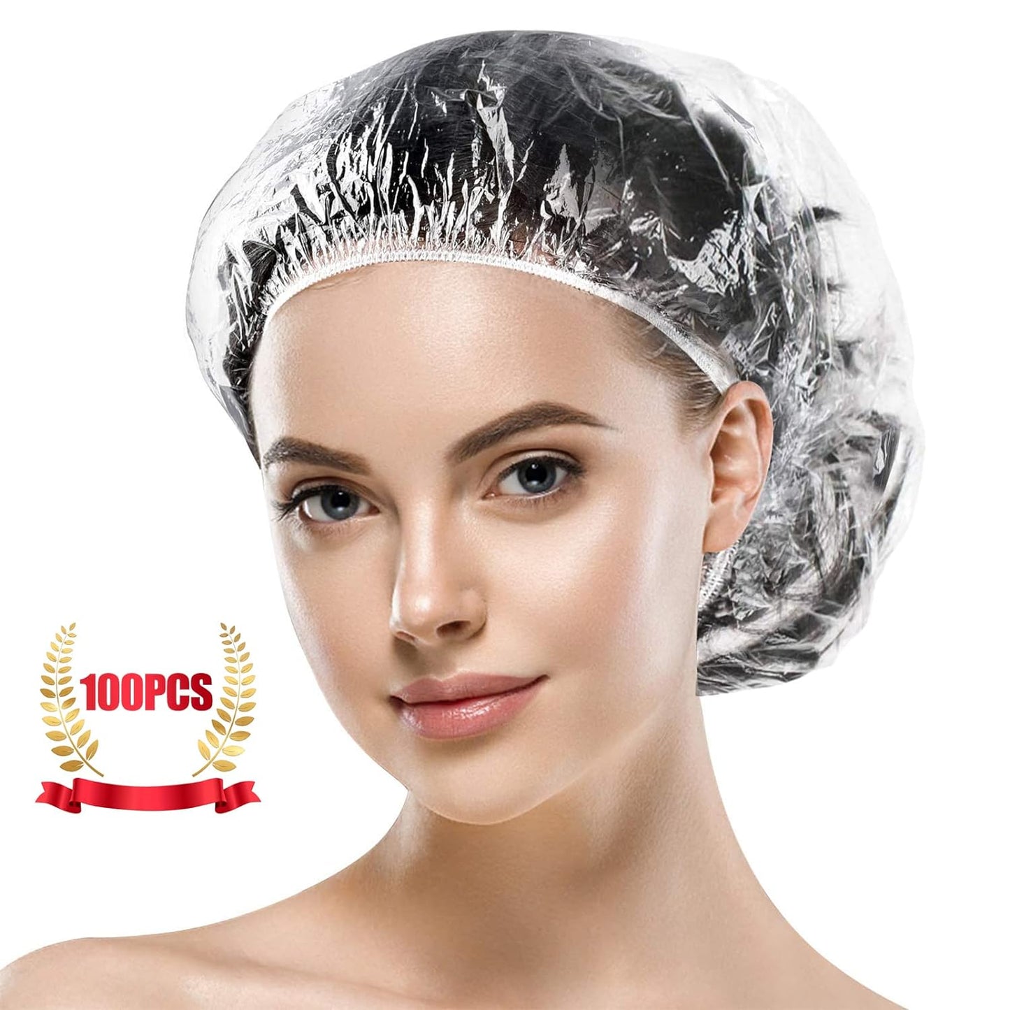 MORGLES 100 Pcs Disposable Shower Caps, Clear Large Shower Caps for Women Disposable, Plastic Hair Caps for Hair Treatment, Spa, Home & Travel Use,19.7"