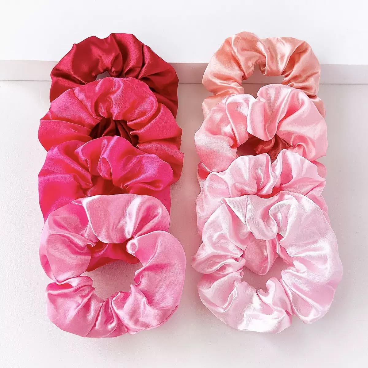 Satin Silk Scrunchies - 8Pcs Soft Hair Ties for Women | Blue & Pink Ponytail Holders