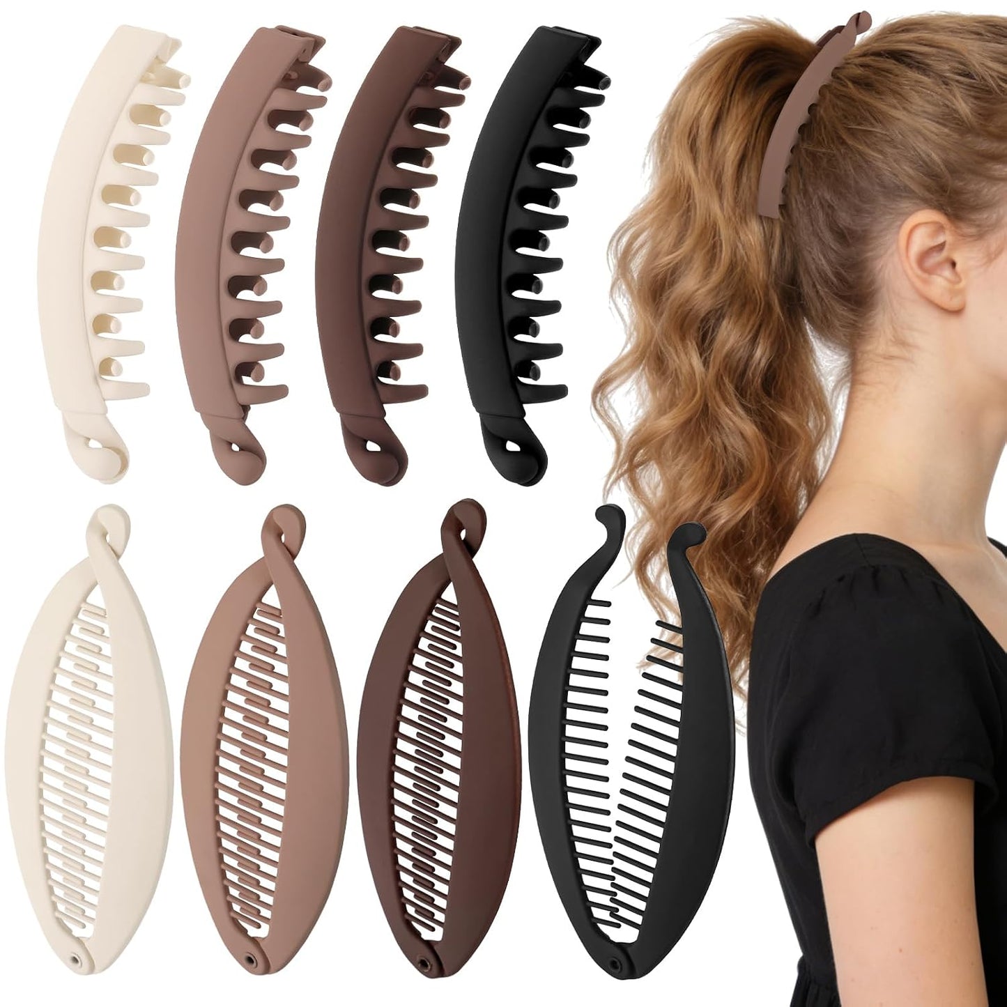 Banana Hair Clips for Women - 8PCS French Claw Clips | Cute & Stylish Ponytail Holders for All Hair Types