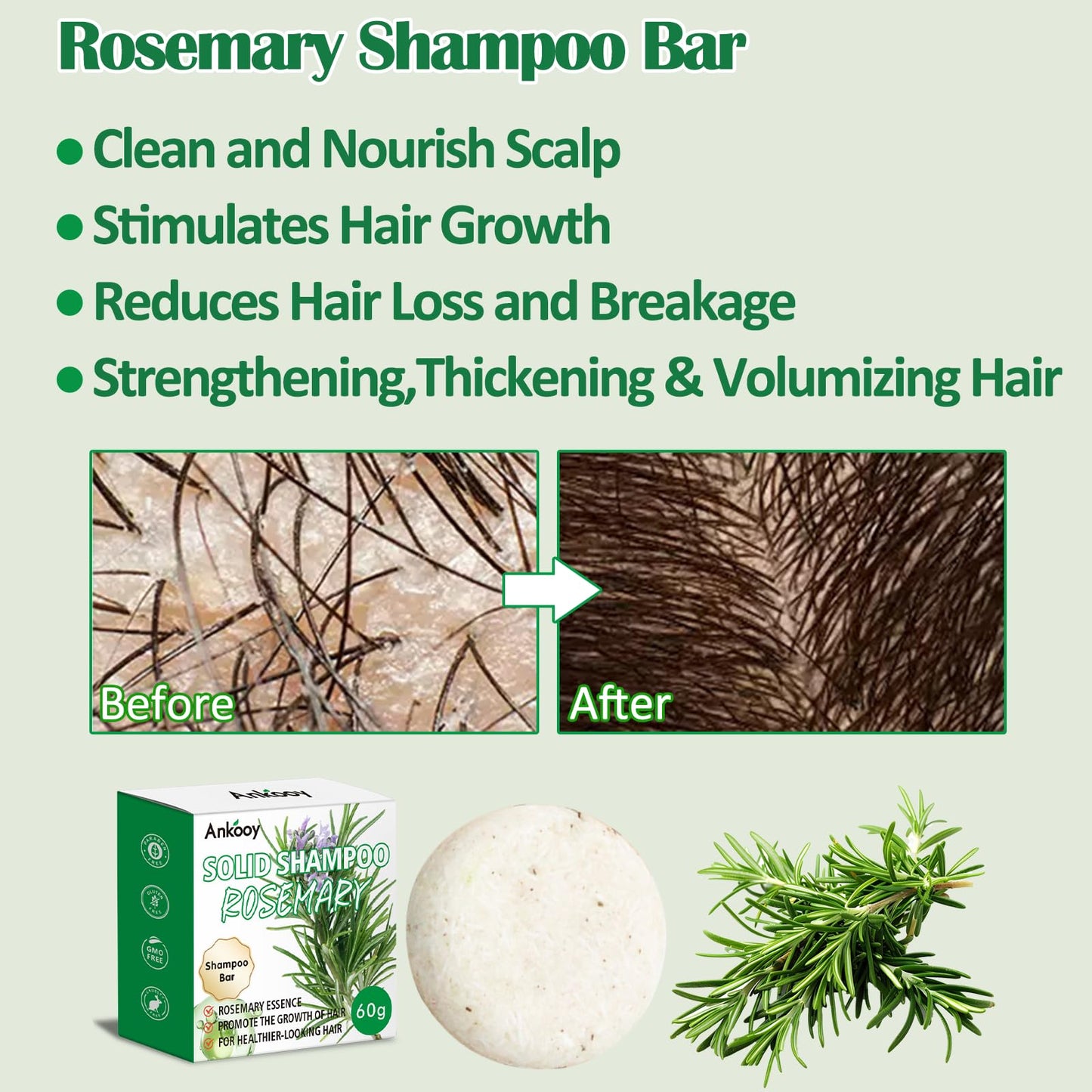 Shampoo and Conditioner Set ,Rosemary Oil for Hair Growth,Shampoo Bar and Conditioner Bar-Shampoo for Men,Women,Strengthening,Thickening & Volumizing,Deep Clarifying for Scalp,Reduces Hair Loss-2 Pack