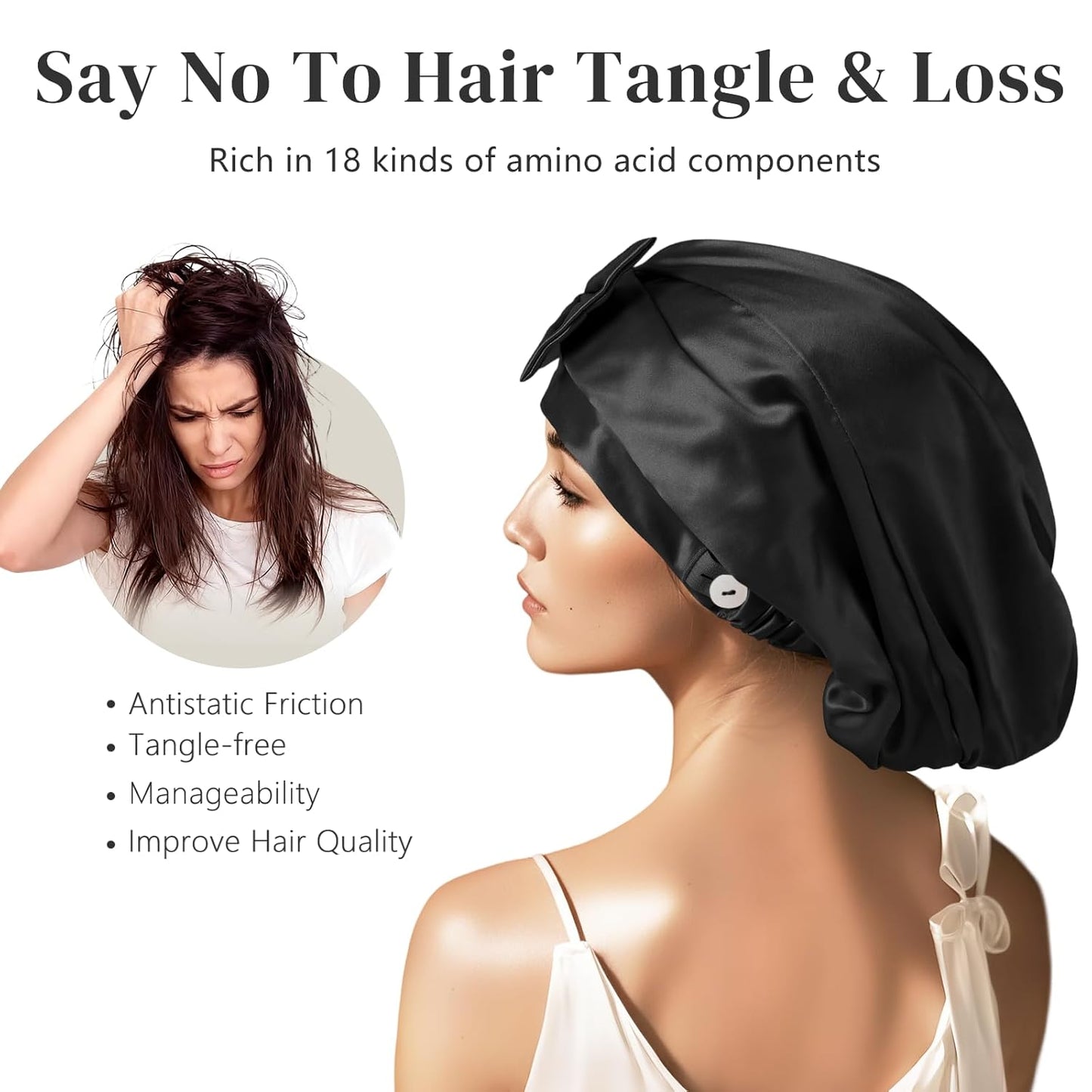 ZIMASILK 22 Momme Pure Mulberry Silk Bonnet - Adjustable Double-Layered Hair Protection | Anti-Frizz, Black